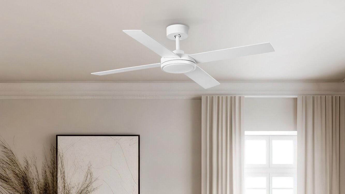 Saint 132cm White-White Ceiling Fan with Light & Remote Control by Faro