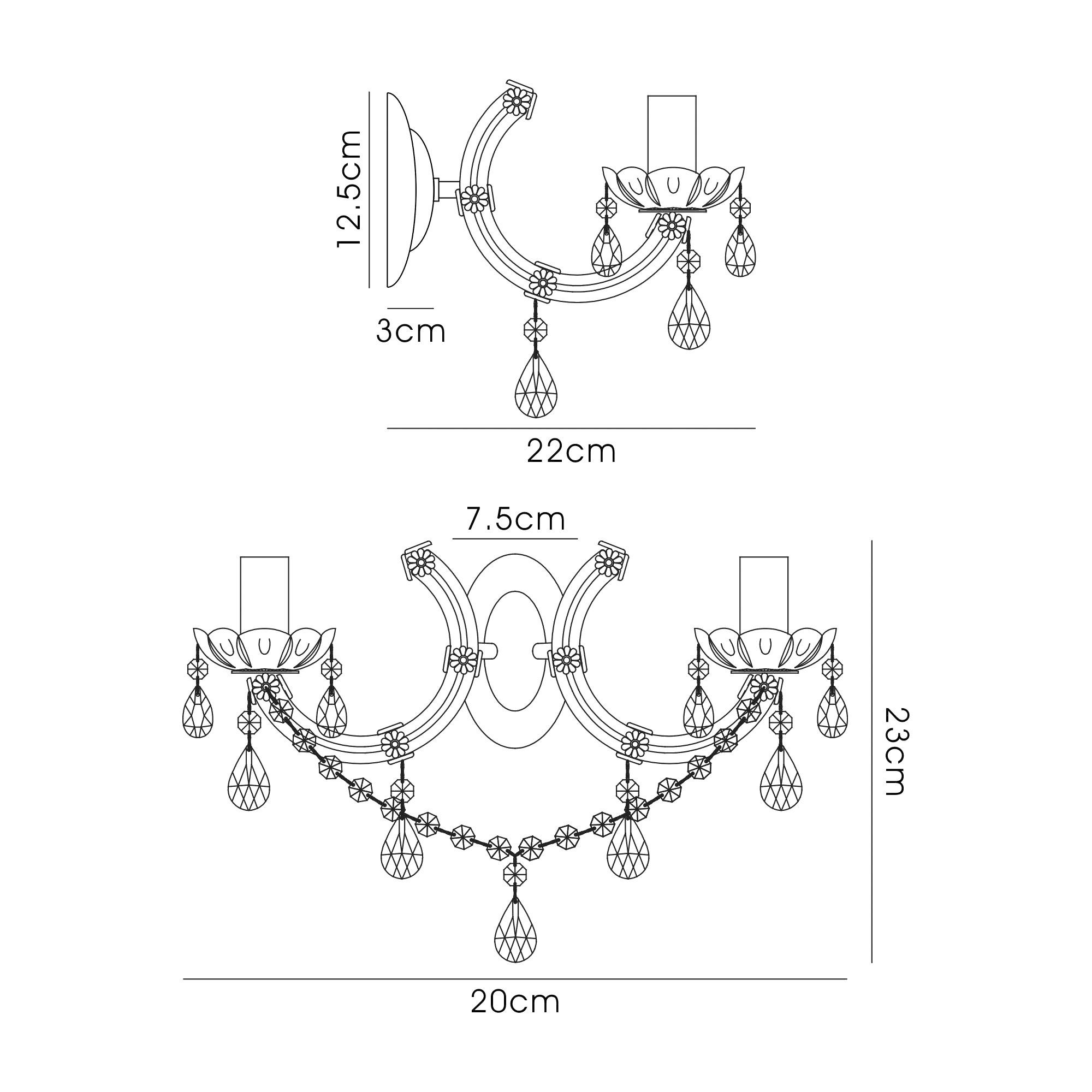 * Gabrielle Wall Lamp 2 Light E14 With Glass Sconce & Glass Droplets/Polished Chrome