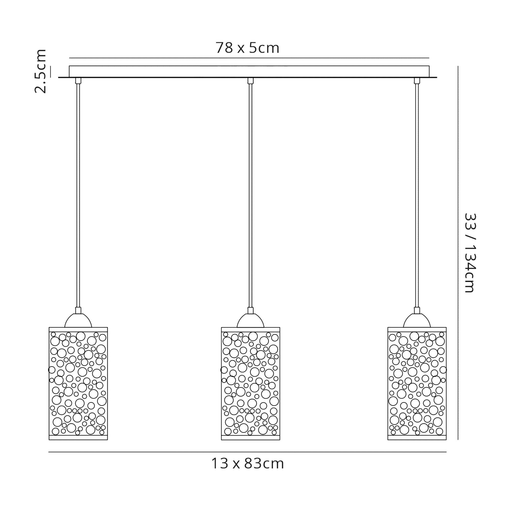 * Charon Circle Pattern Pendant 3 Light E27 Linear Polished Chrome
