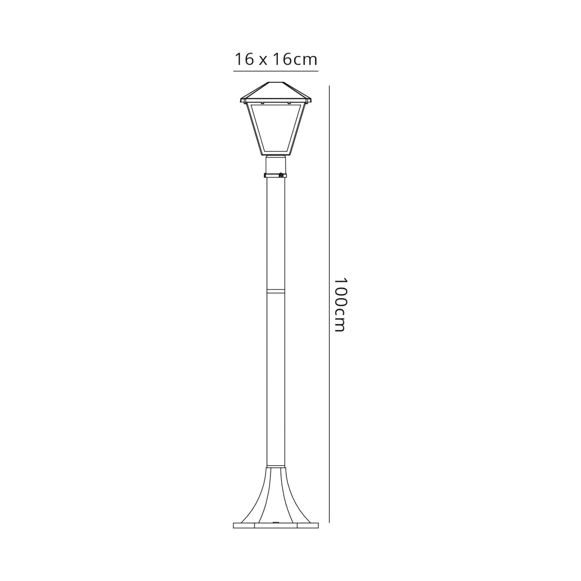 Luqi Tall Post, 1 x E27, IP44, Black/Clear Glass, 2yrs Warranty