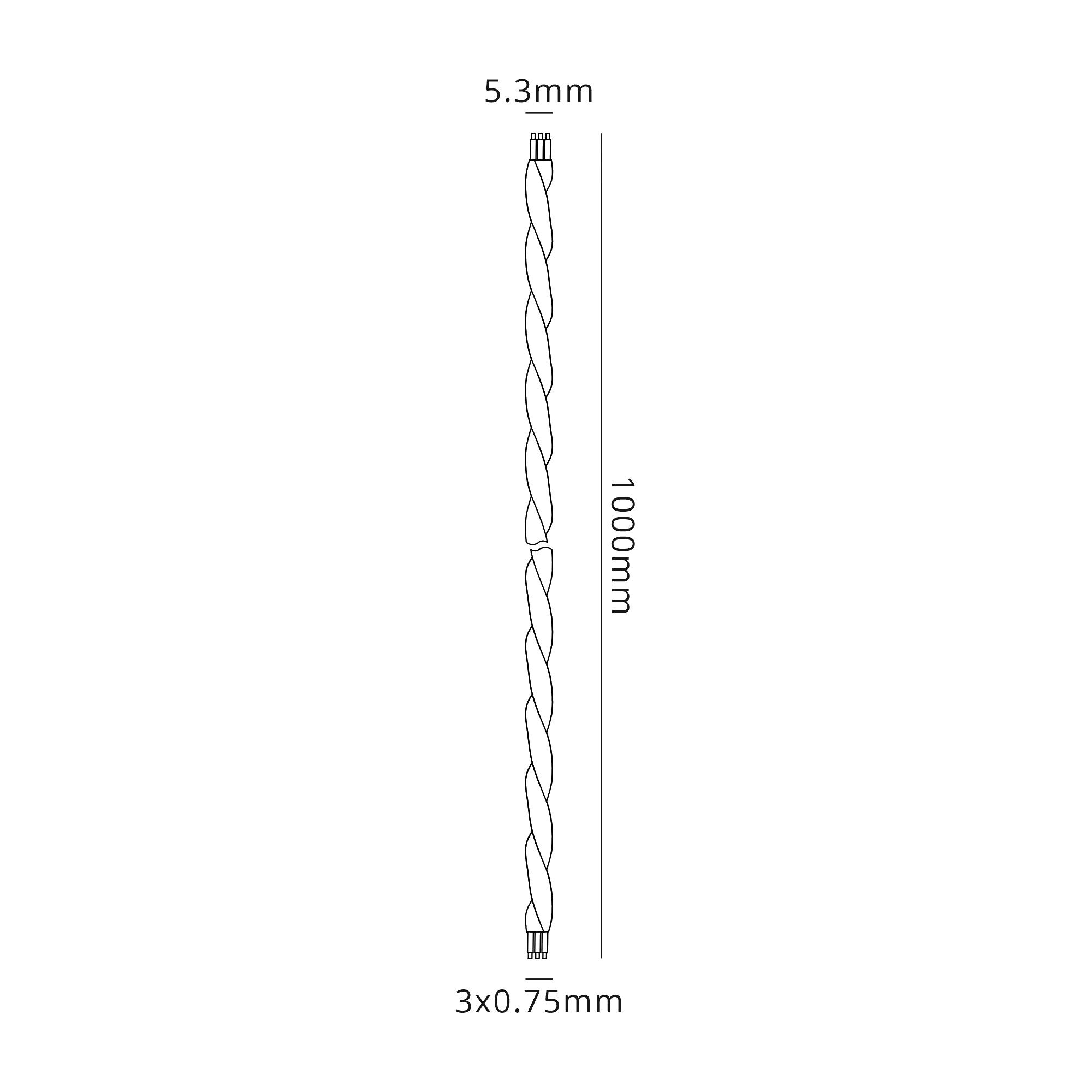 Cavo 1m Grey Braided Twisted 3 Core 0.75mm Cable VDE Approved (qty ordered will be supplied as one continuous length)