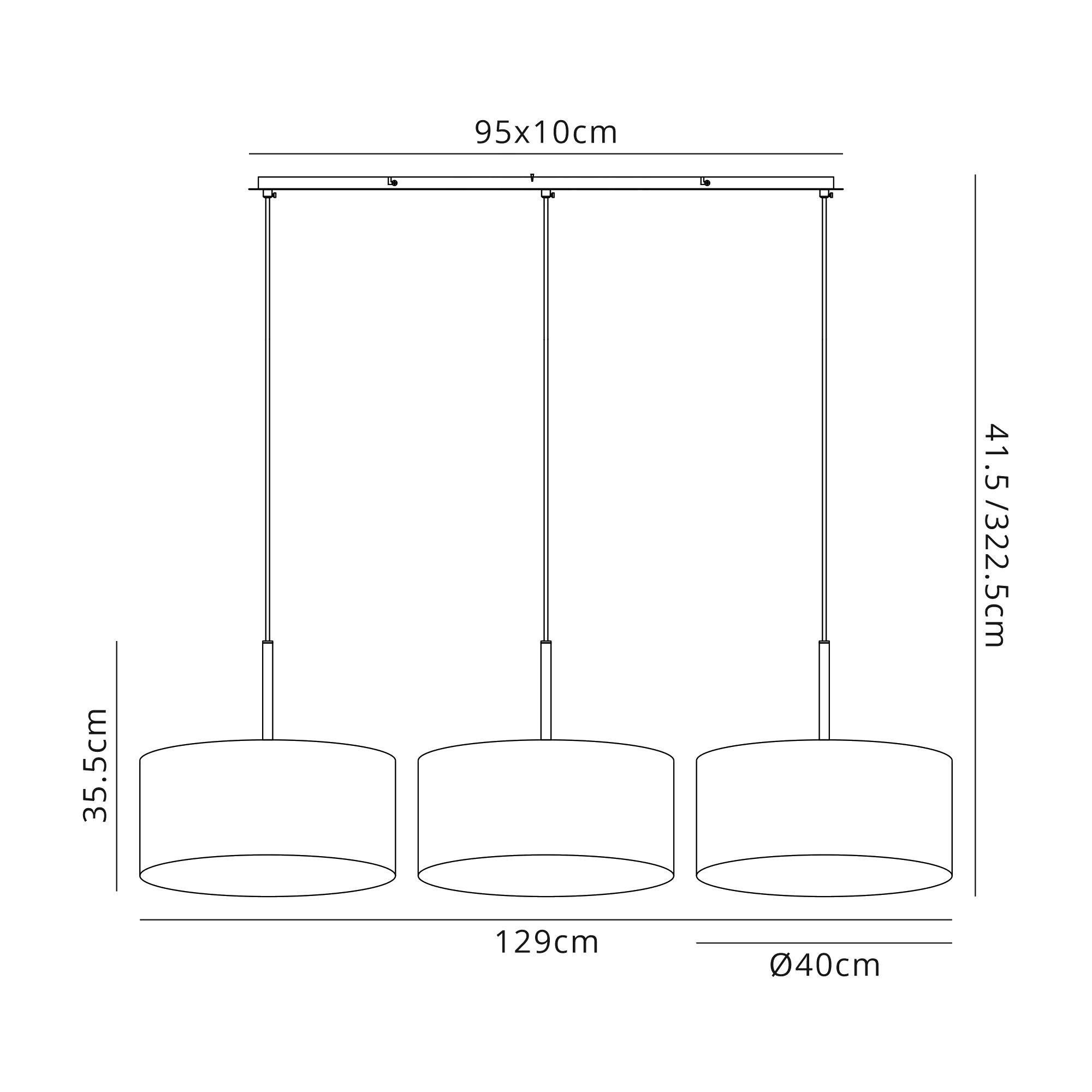 Baymont Antique Brass 3 Light E27  Linear Pendant With 40cm x 18cm Dual Faux Silk Shade, Antique Gold/Ruby
