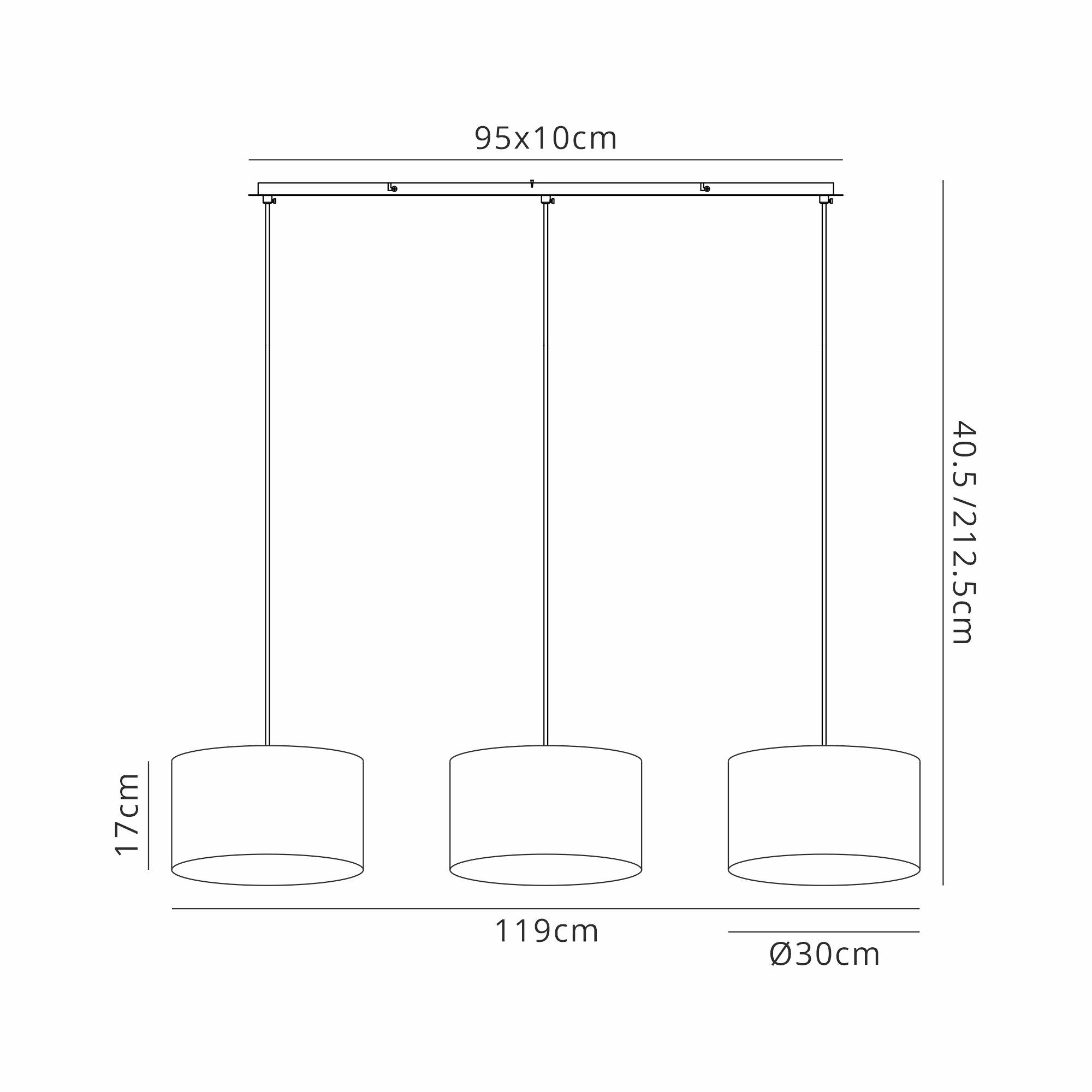 Baymont Antique Brass 3 Light E27 Linear Pendant With 30cm x 17cm Gold Leaf Shade 3m