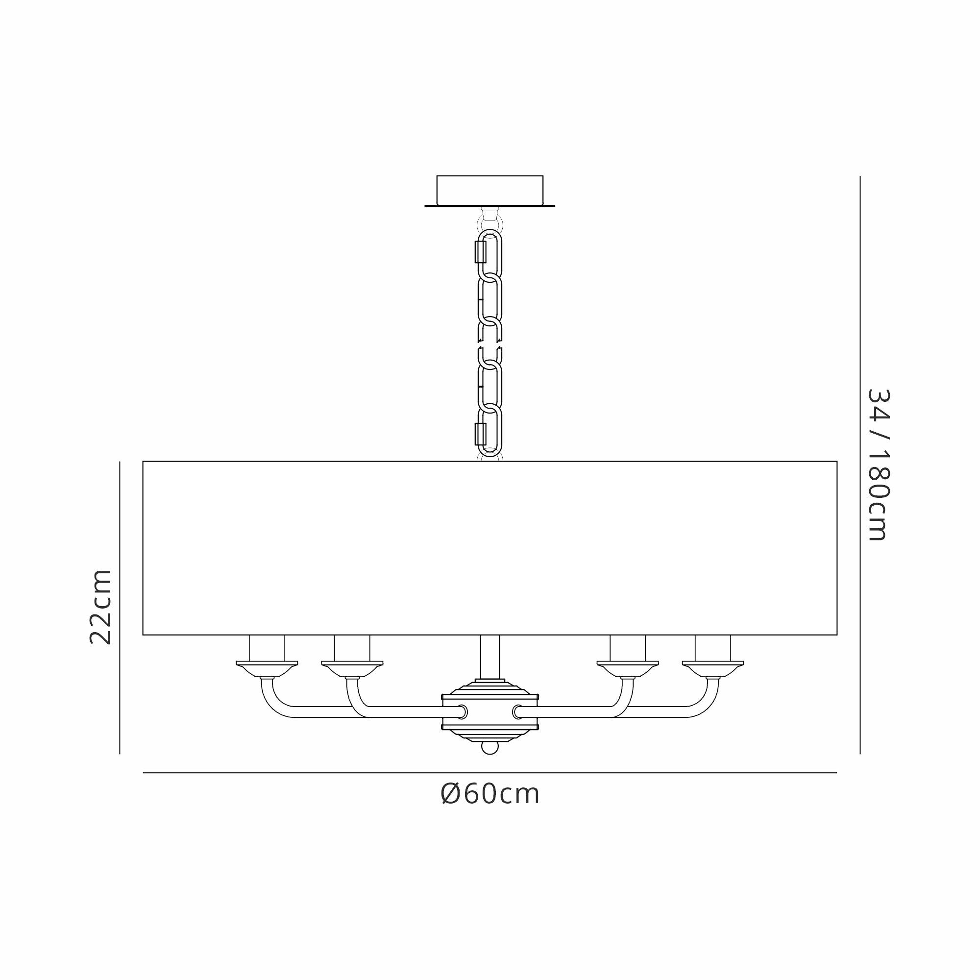 Banyan 5 Light Multi Arm Pendant With 60cm x 15cm Organza Shade Polished Chrome/Soft Bronze