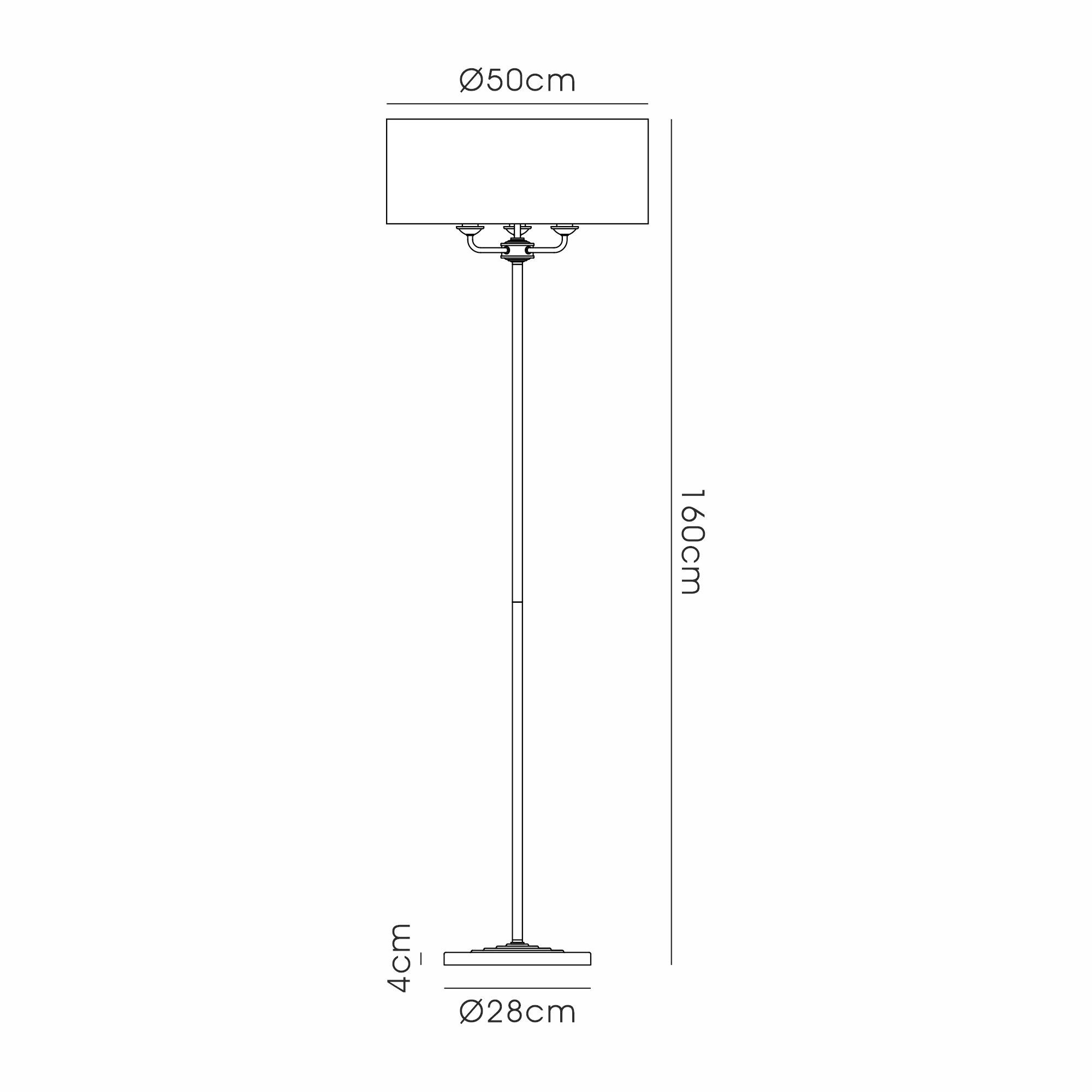 Banyan 3 Light Switched Floor Lamp With 50cm x 20cm Silver Leaf With White Lining Shade Satin Nickel/Silver Leaf