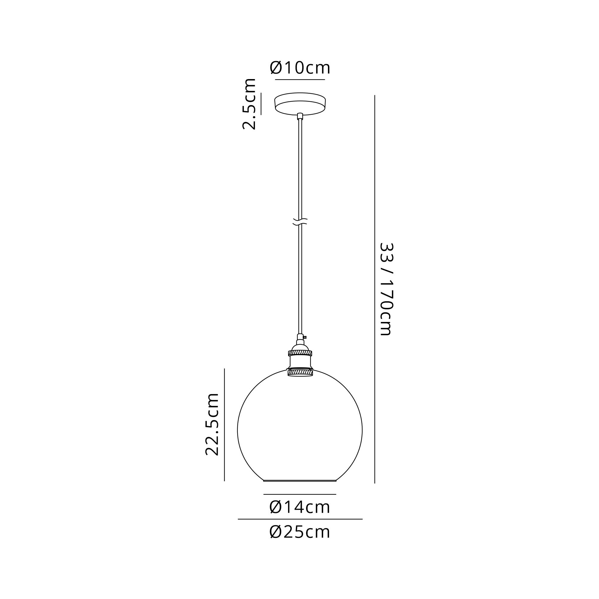 Cawdor Single Pendant, 1 Light E27, Polished Chrome/Black/Chrome Plated Globe Glass