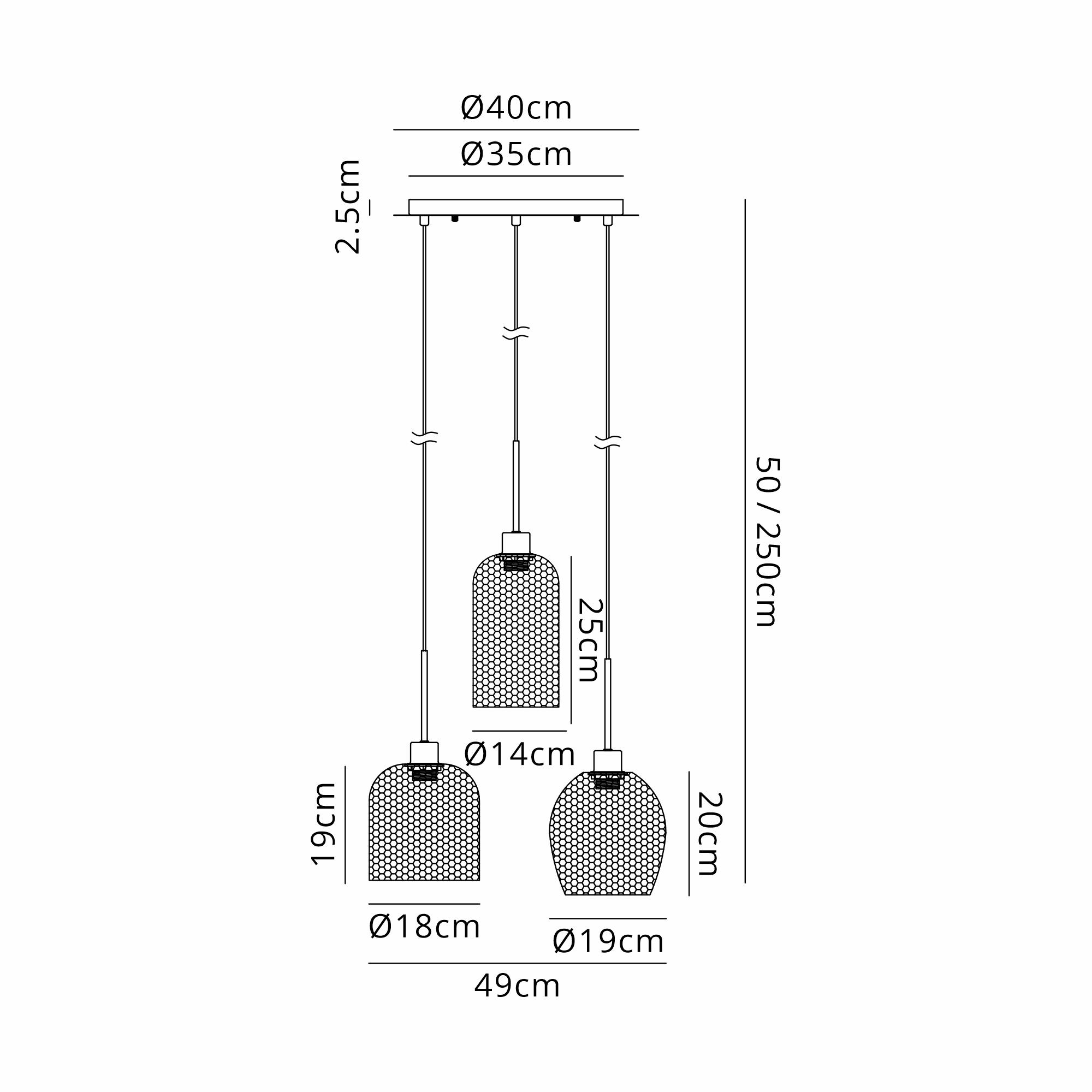 Lori 40cm Round Pendant, 3 Light Adjustable E27, Polished Chrome/Matt Grey Various Patterned & Wine Shades
