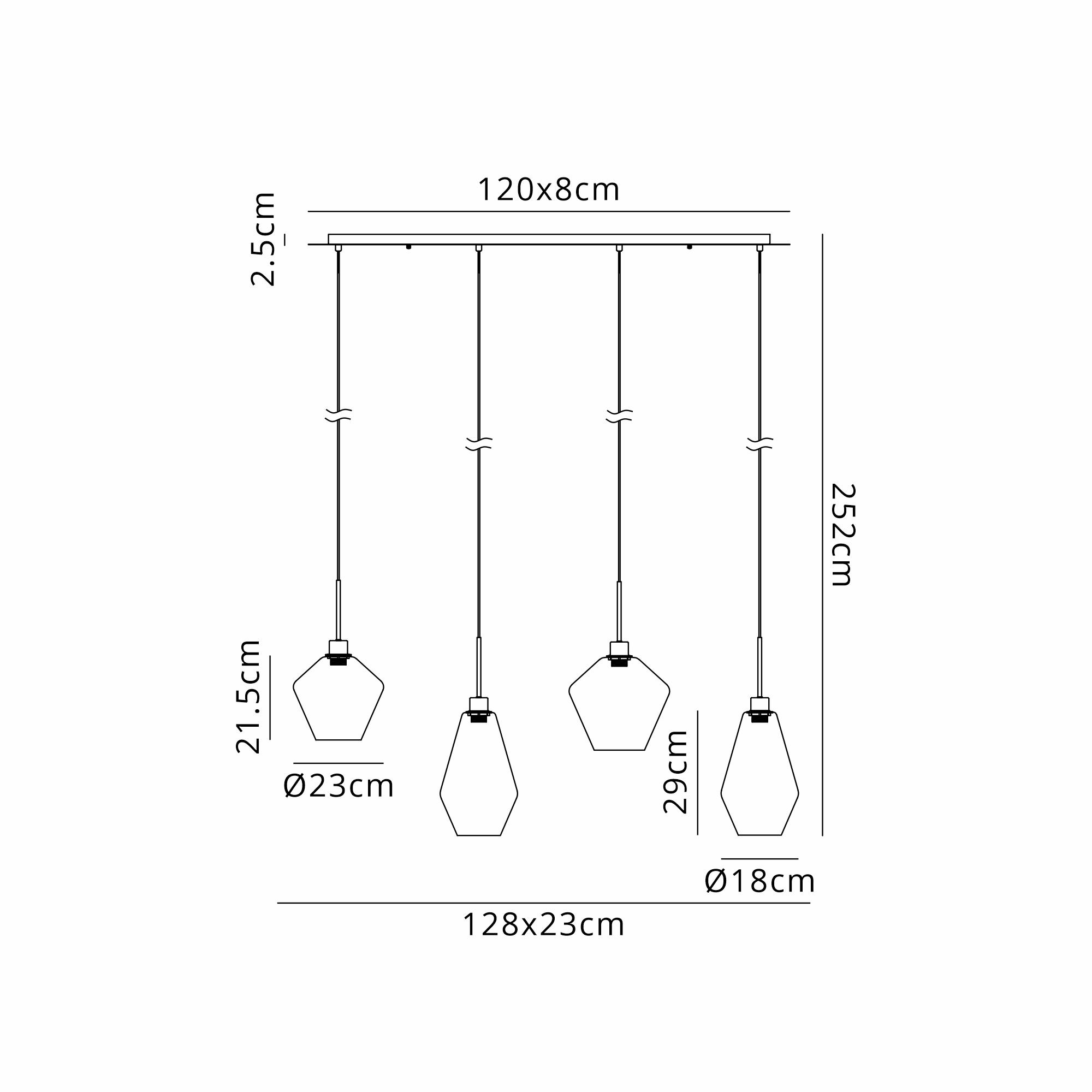 Lori Linear Pendant, 4 Light Adjustable E27, Polished Chrome/Amber/Chrome Diamond Kite Shades