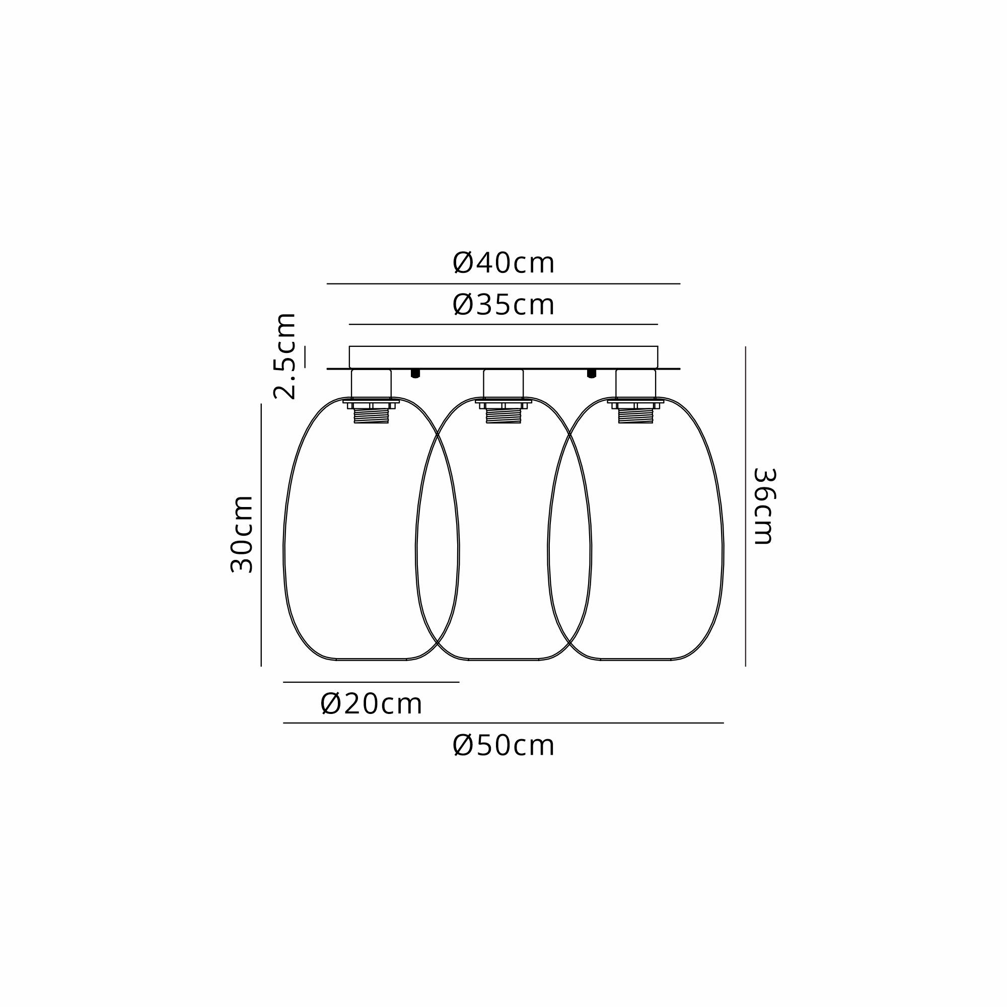 Lori 40cm Round Ceiling Flush, 3 Light Flush Fitting, Polished Chrome/Amber Slim Curved Trapezium Shades
