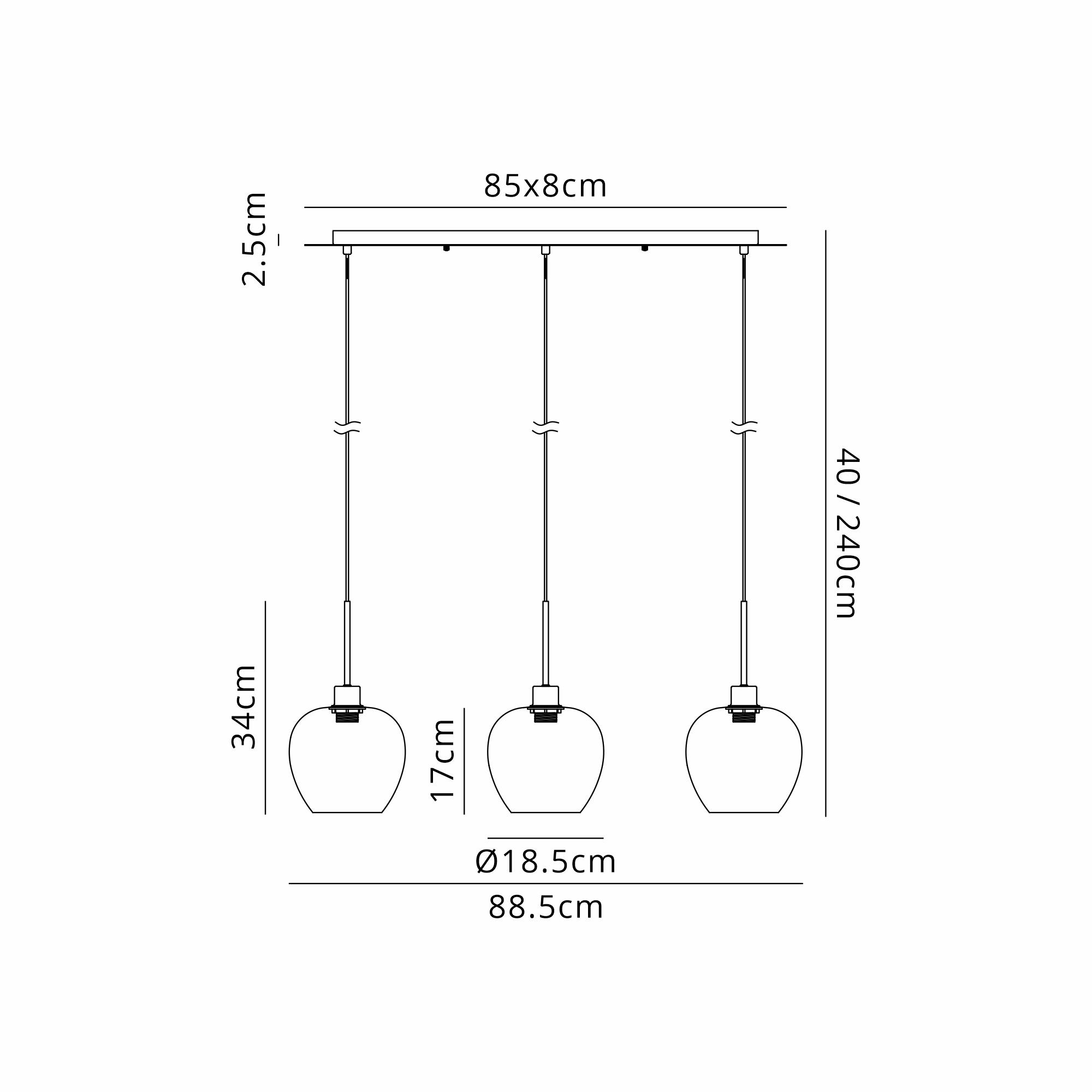 Lori Linear Pendant, 3 Light Adjustable E27, Satin Nickel/Opal Wine Shades