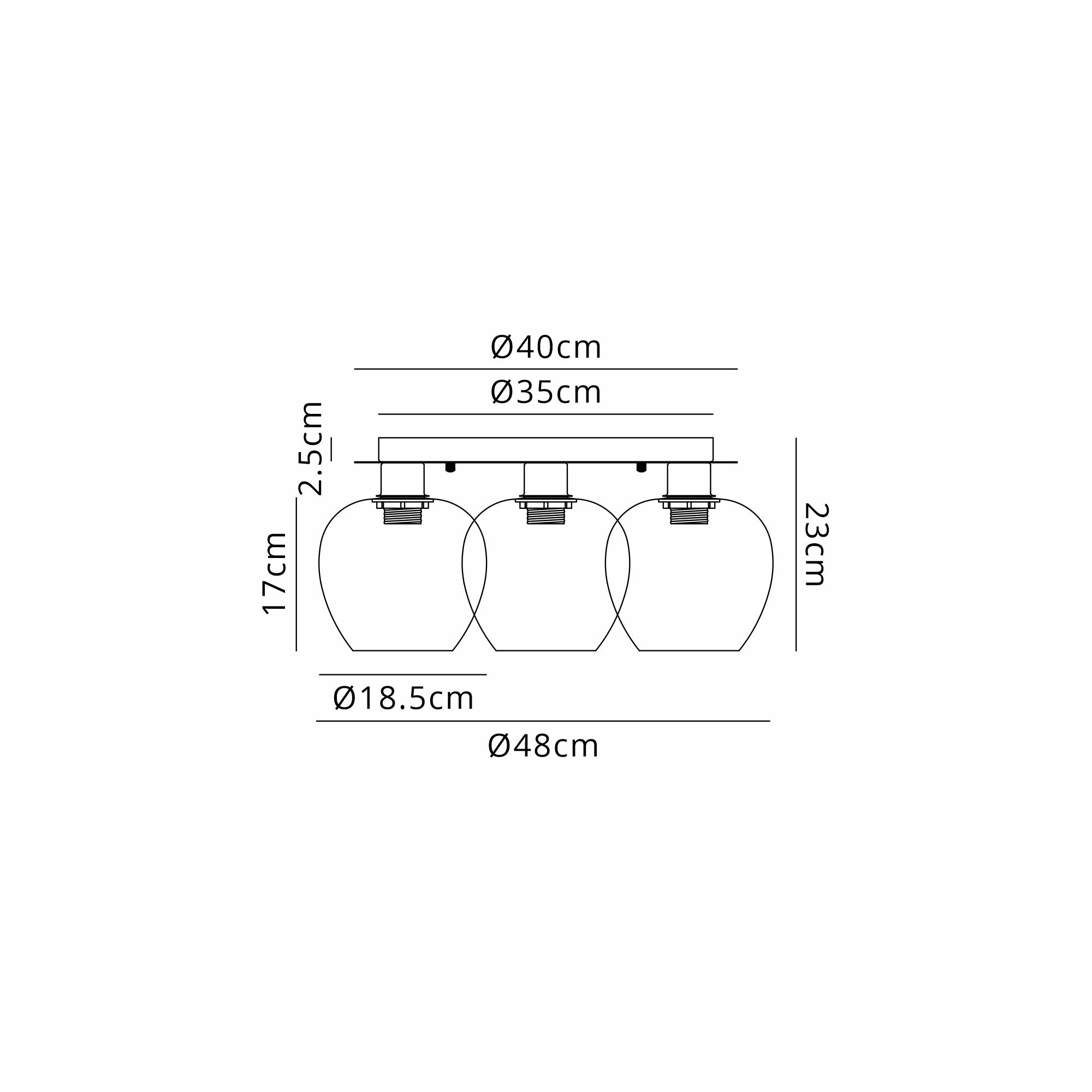 Lori 40cm Round Ceiling Flush, 3 Light Flush Fitting, Satin Nickel/Opal Wine Shades