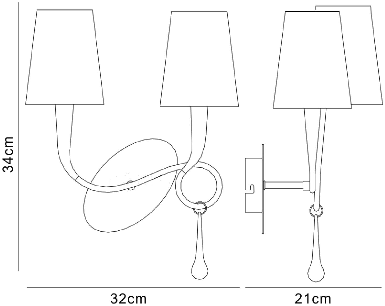 Paola Wall Lamp 2 Light E14, Silver Painted With Cream Shades & Black Glass Droplets