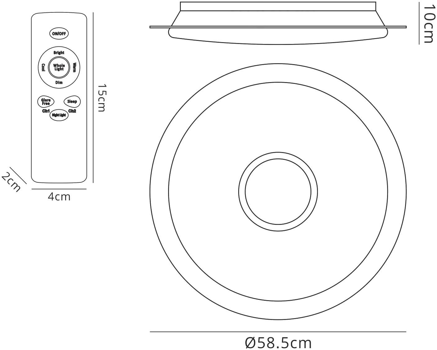 Maldivas 58.5cm 40W Tuneable White 3000K-6000K, 2800lm, Dimmable Flush Fitting With Remote Control, 3yrs Warranty