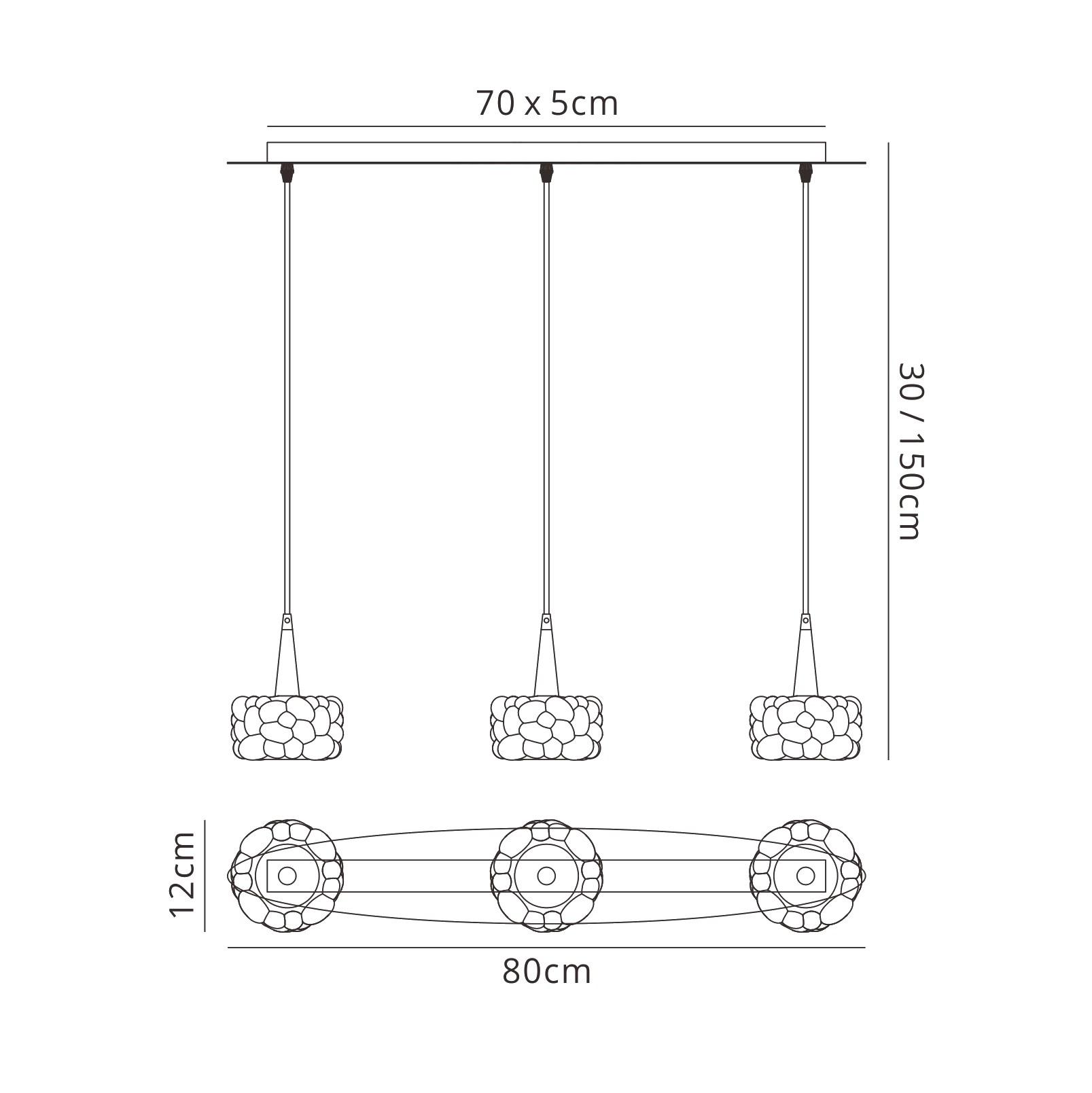 O2 Linear Pendant 3 Light G9 Line Small, Polished Chrome