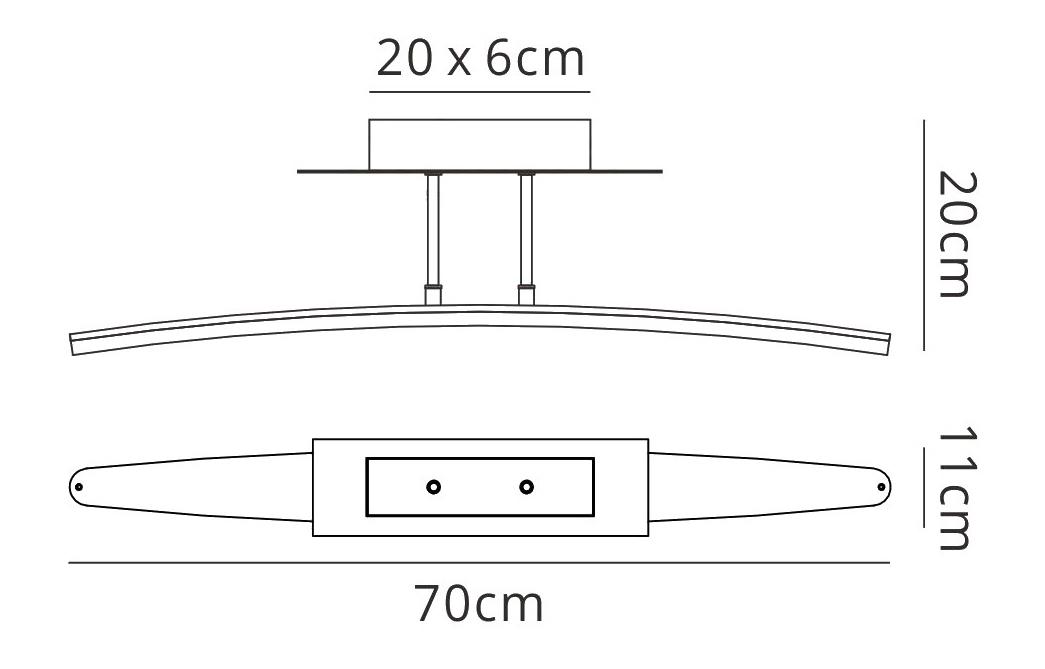 Hemisferic Linear Semi Flush 20W LED 70cm Bar 3000K, 1800lm, Satin Aluminium / Frosted Acrylic, 3yrs Warranty