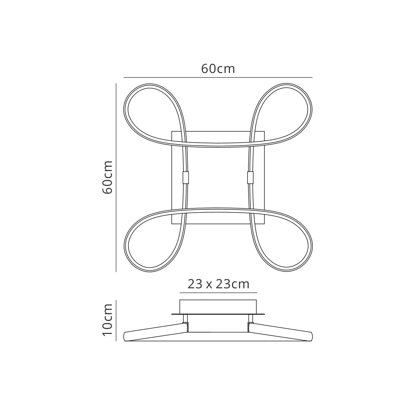 Knot Square Ceiling 40W LED 4 Looped Arms 3000K, 3100lm, Silver/Frosted Acrylic/Polished Chrome, 3yrs Warranty
