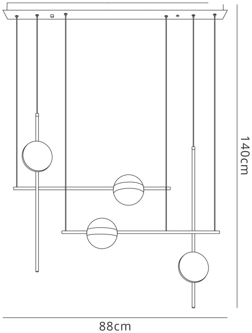 Cuba Criss Cross Linear Pendant 4 Light, 32W LED, 3000K, 2400lm, Gold, Black, 3yrs Warranty