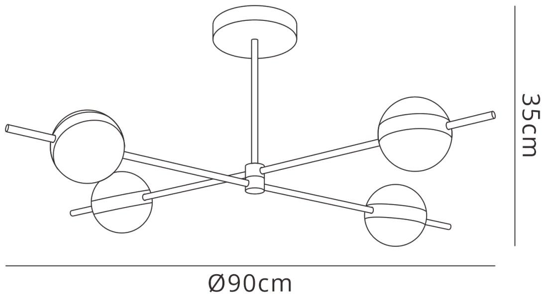 Cuba 90cm Ceiling 4 Light, 32W LED, 3000K, 2400lm, Gold/Black, 3yrs Warranty