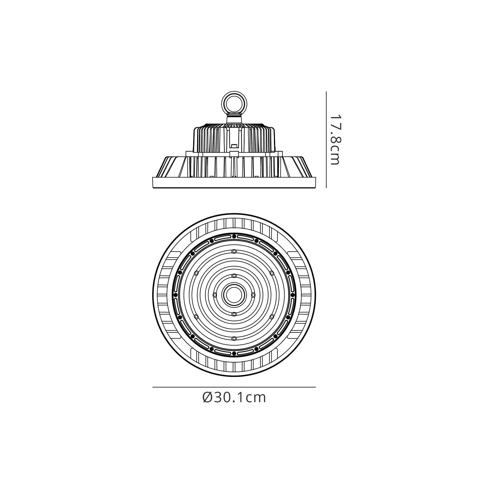 Urano 30.1cm UFO Bay Downlight, 200W LED 90º, 4000K, 28000lm, Black, IP65, 3yrs Warranty