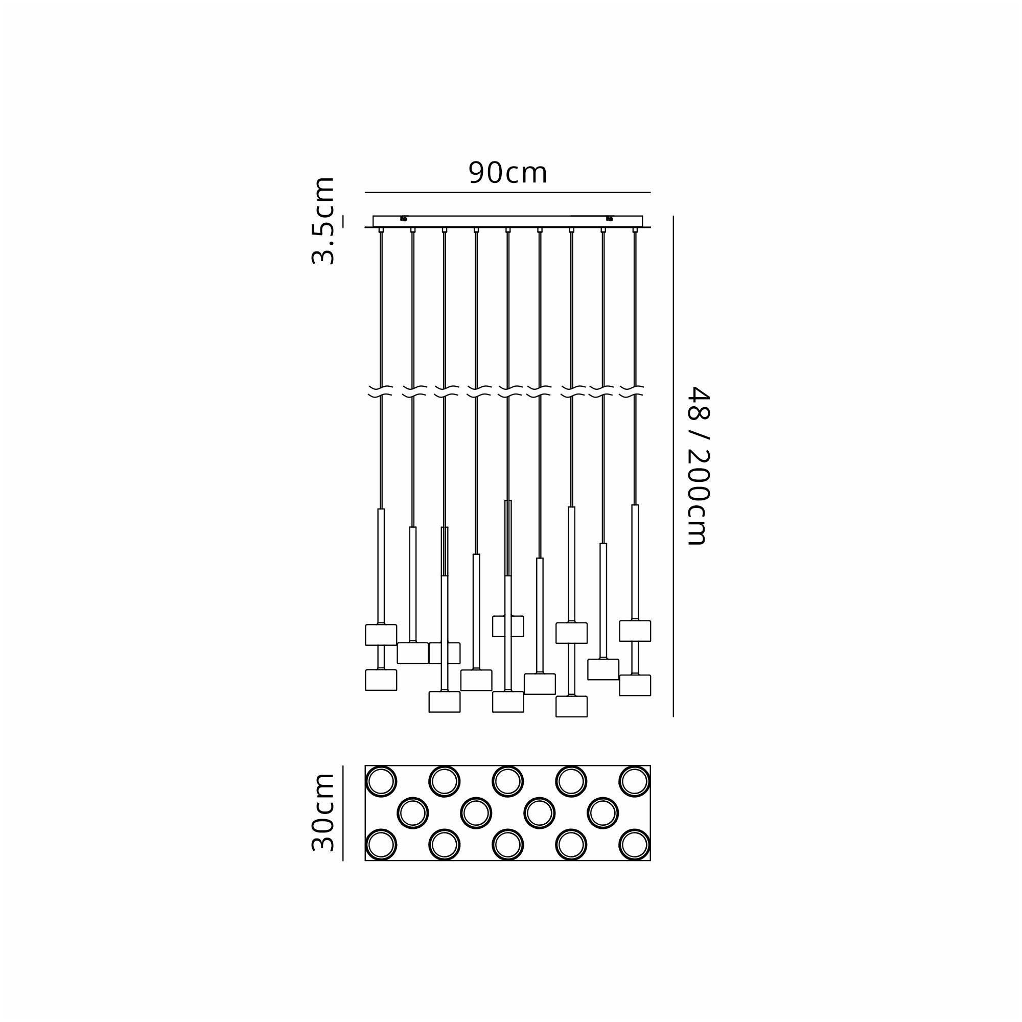 Tonic Rectangular Dimmable Pendant, 14 Light, With Replaceable 12W LEDs, 3000K, Black/Chrome/Bronze/Copper