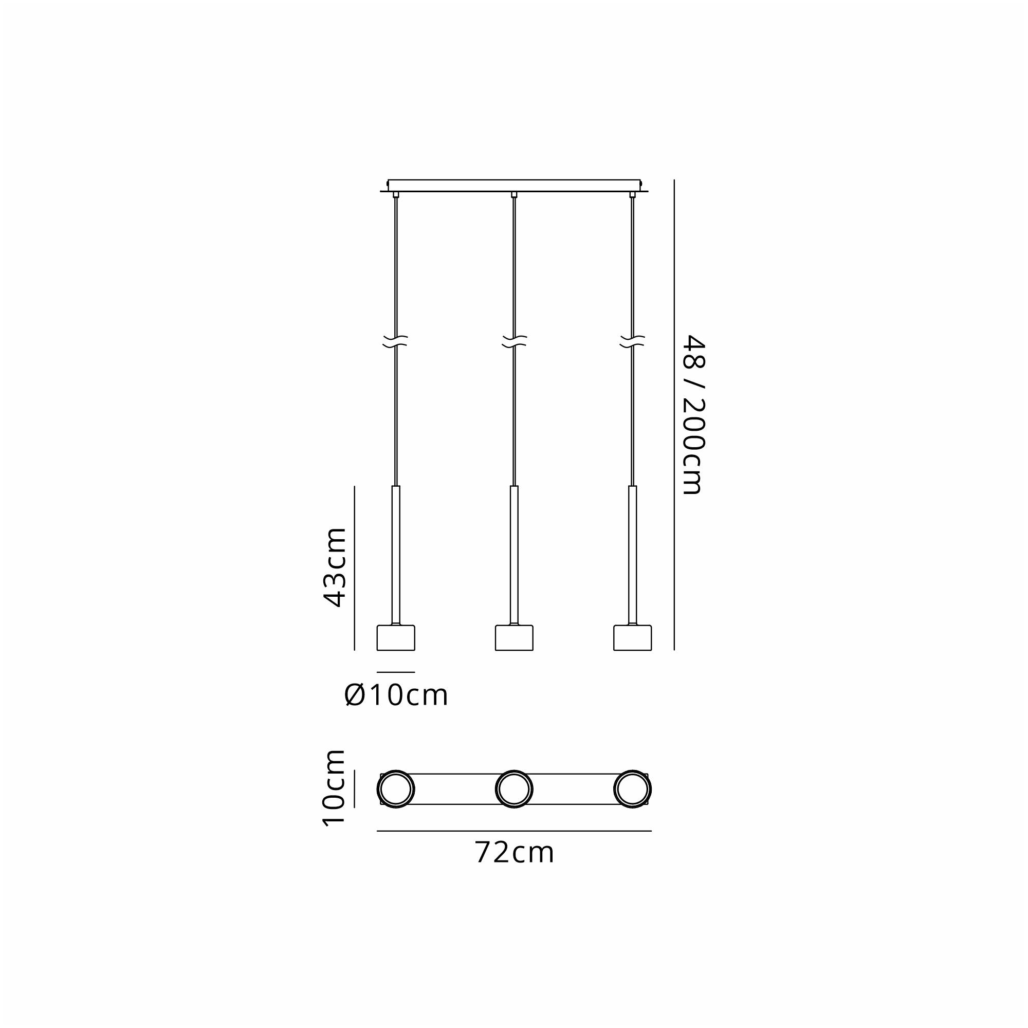 Tonic Linear Dimmable Pendant, 3 Light, With Replaceable 12W LEDs, 3000K, Chrome/Black/Chrome Glass