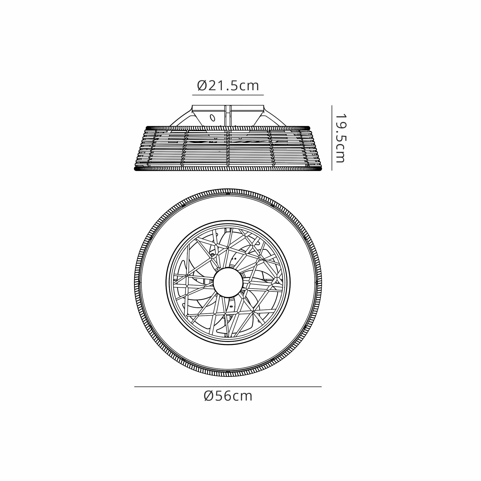 Indonesia Mini 56cm 55W LED Dimmable Ceiling Light With Built-In 25W DC Reversible Fan, Beige Rattan, 3800lm, 5yrs Warranty