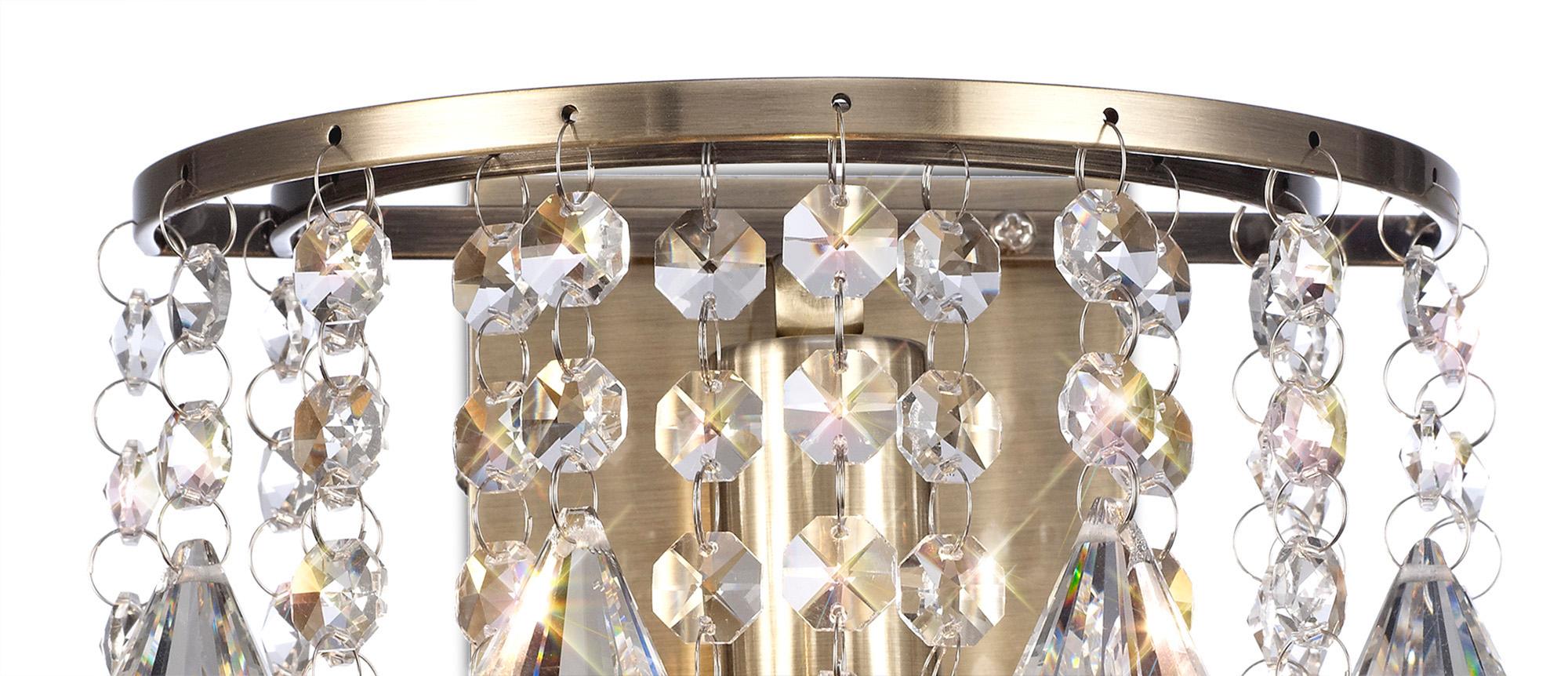 Acton Wall Lamp 1 Light E14 Switched Antique Brass/Prism Crystal