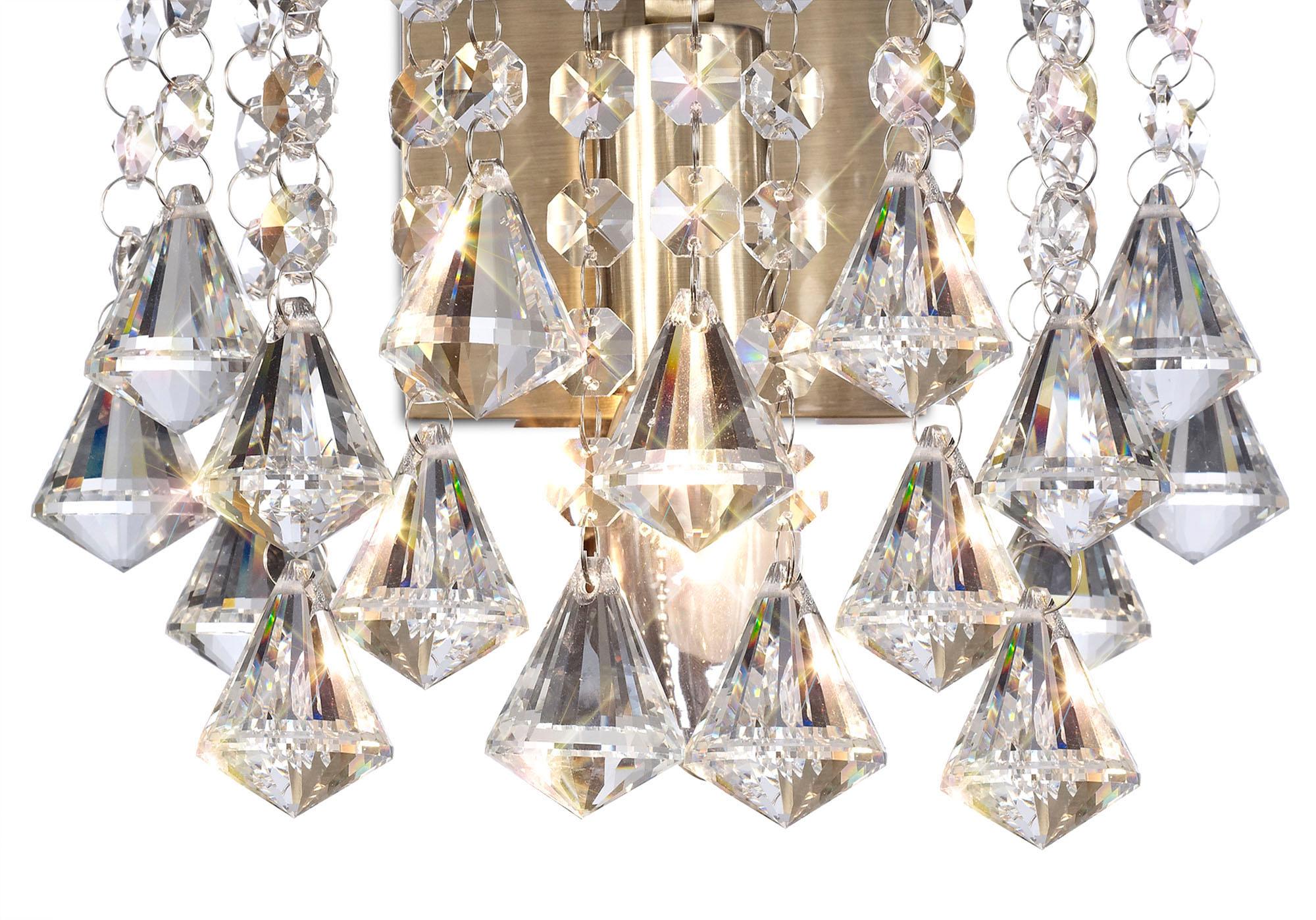 Acton Wall Lamp 1 Light E14 Switched Antique Brass/Prism Crystal