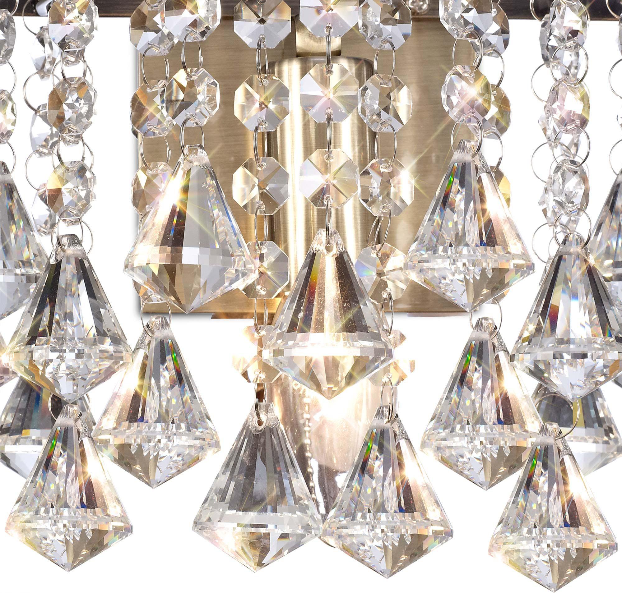 Acton Wall Lamp 1 Light E14 Switched Antique Brass/Prism Crystal