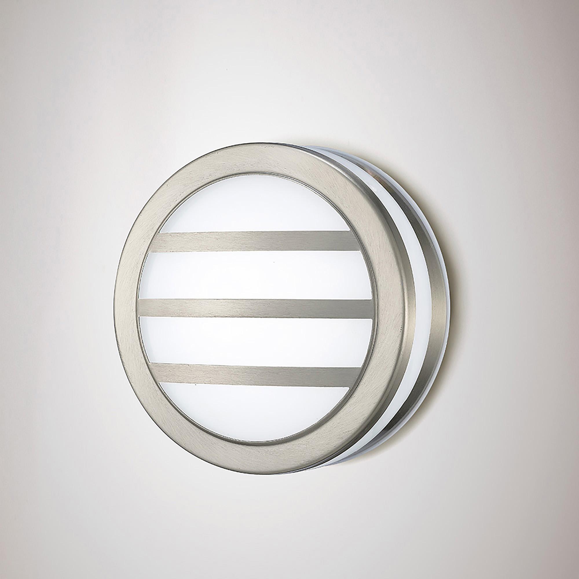 Aldo Round Flush Ceiling/Wall Lamp 2.4W LED IP44 Exterior Louvre Design Stainless Steel/Opal, 2yrs Warranty