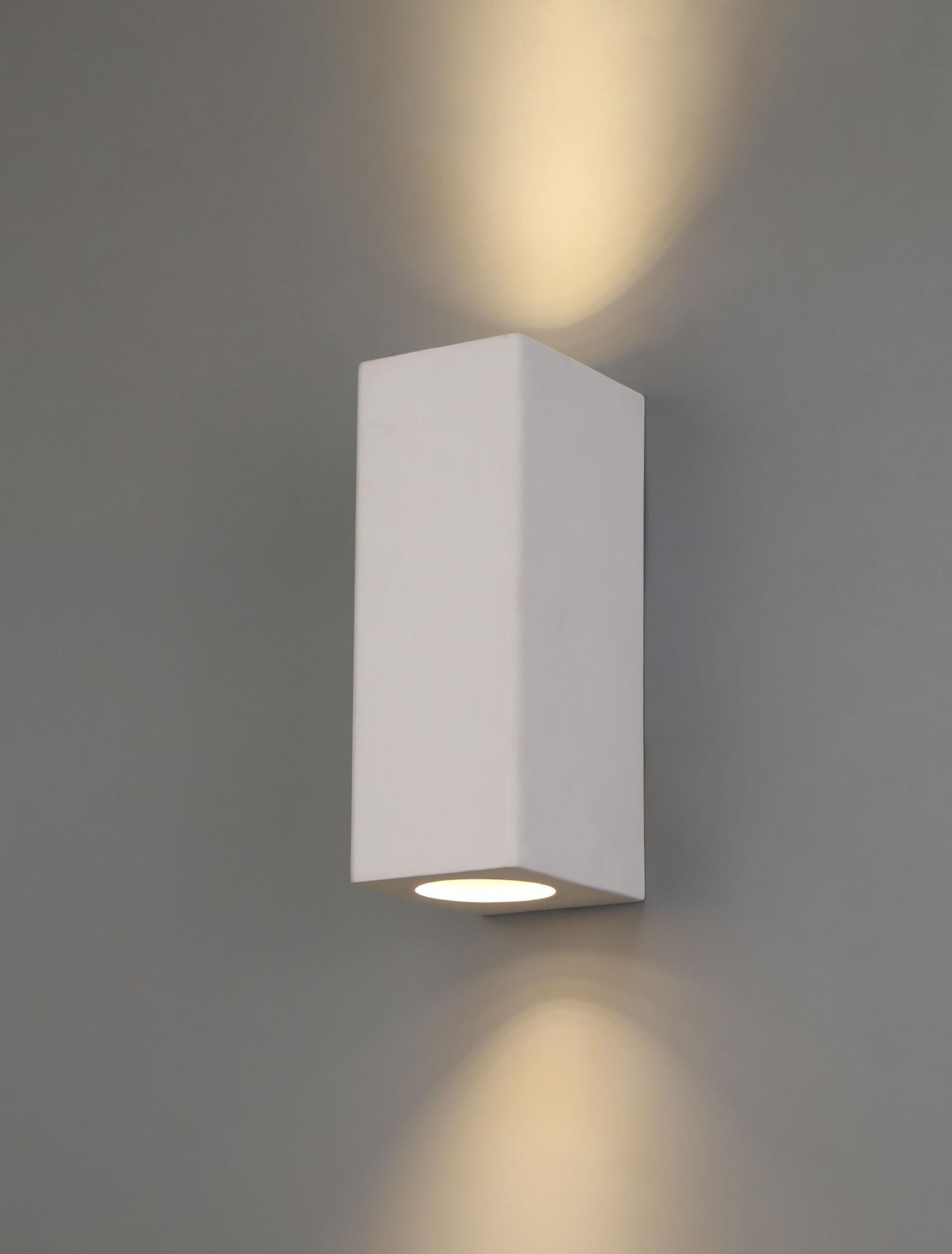 Alina Rectangular Up & Down Wall Lamp, 2 x GU10, White Paintable Gypsum