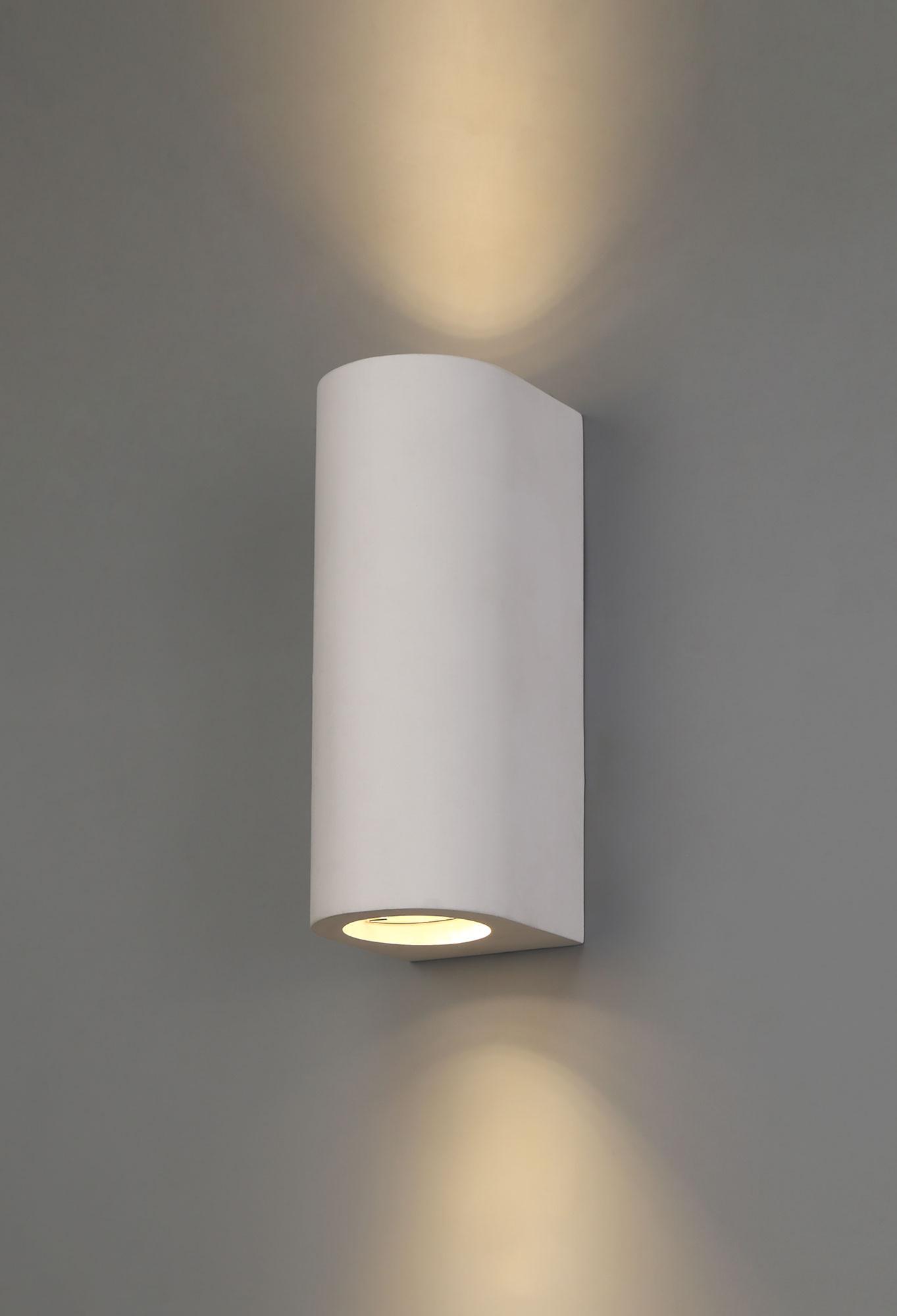 Alina Cylinder Up & Down Wall Lamp, 2 x GU10, White Paintable Gypsum