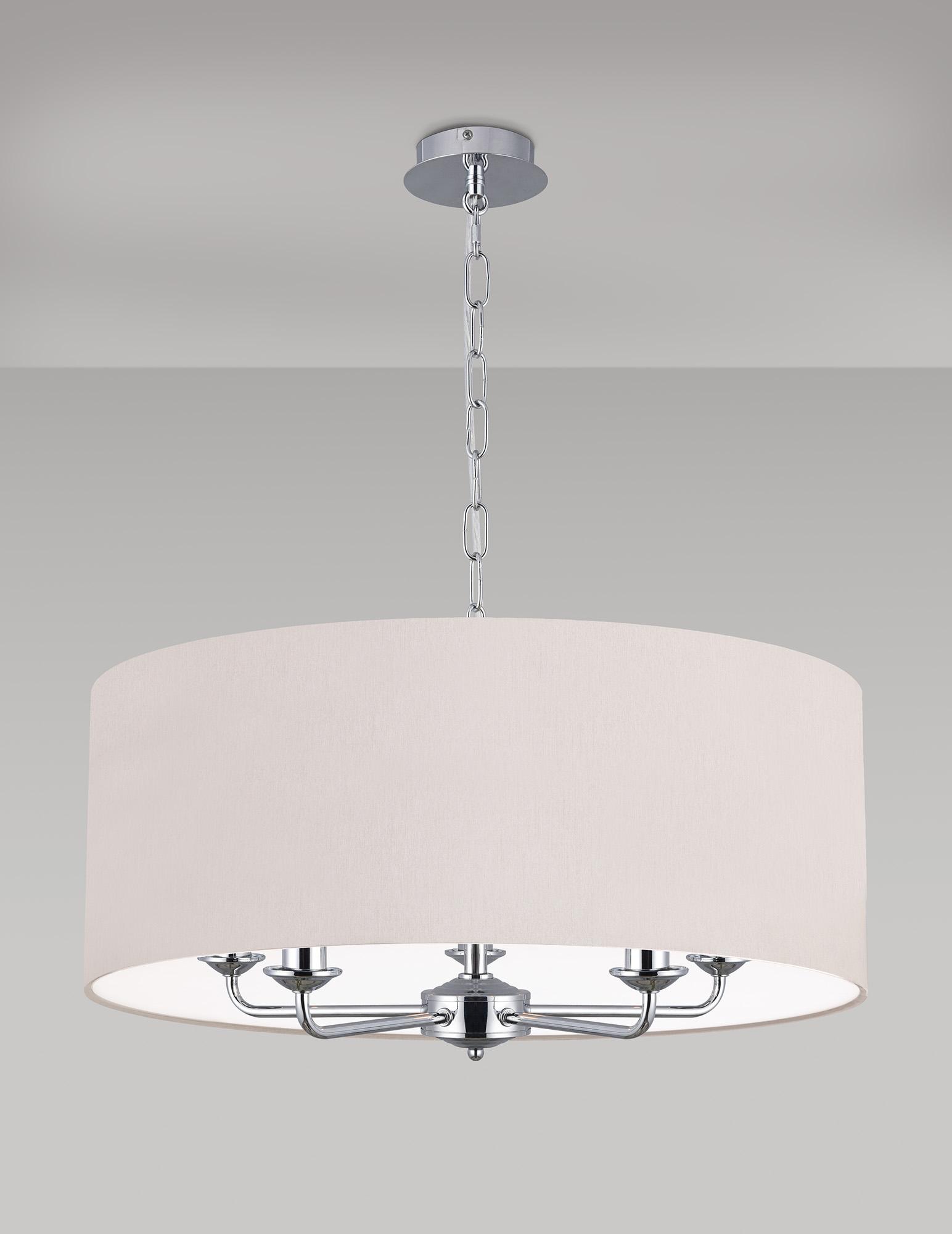 Banyan 5 Light Multi Arm Pendant, With 1.5m Chain, E14 Polished Chrome With 60cm x 22cm Dual Faux Silk Shade, Nude Beige/Moonlight