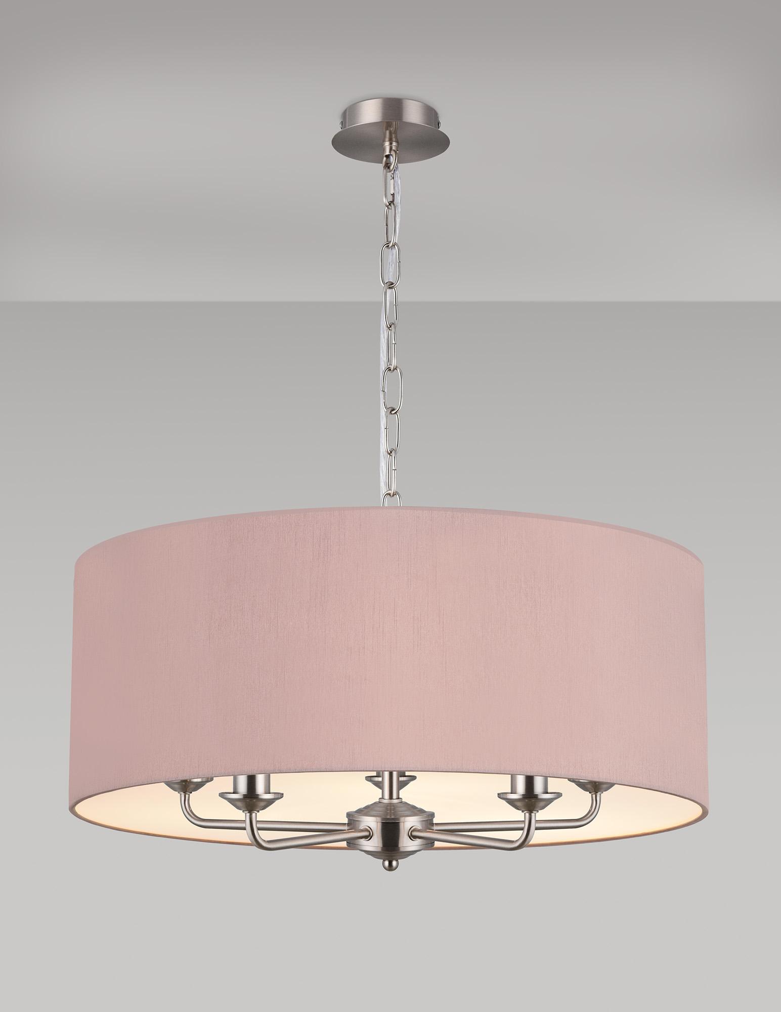 Banyan 5 Light Multi Arm Pendant, With 1.5m Chain, E14 Satin Nickel With 60cm x 22cm Dual Faux Silk Shade, Taupe/Halo Gold