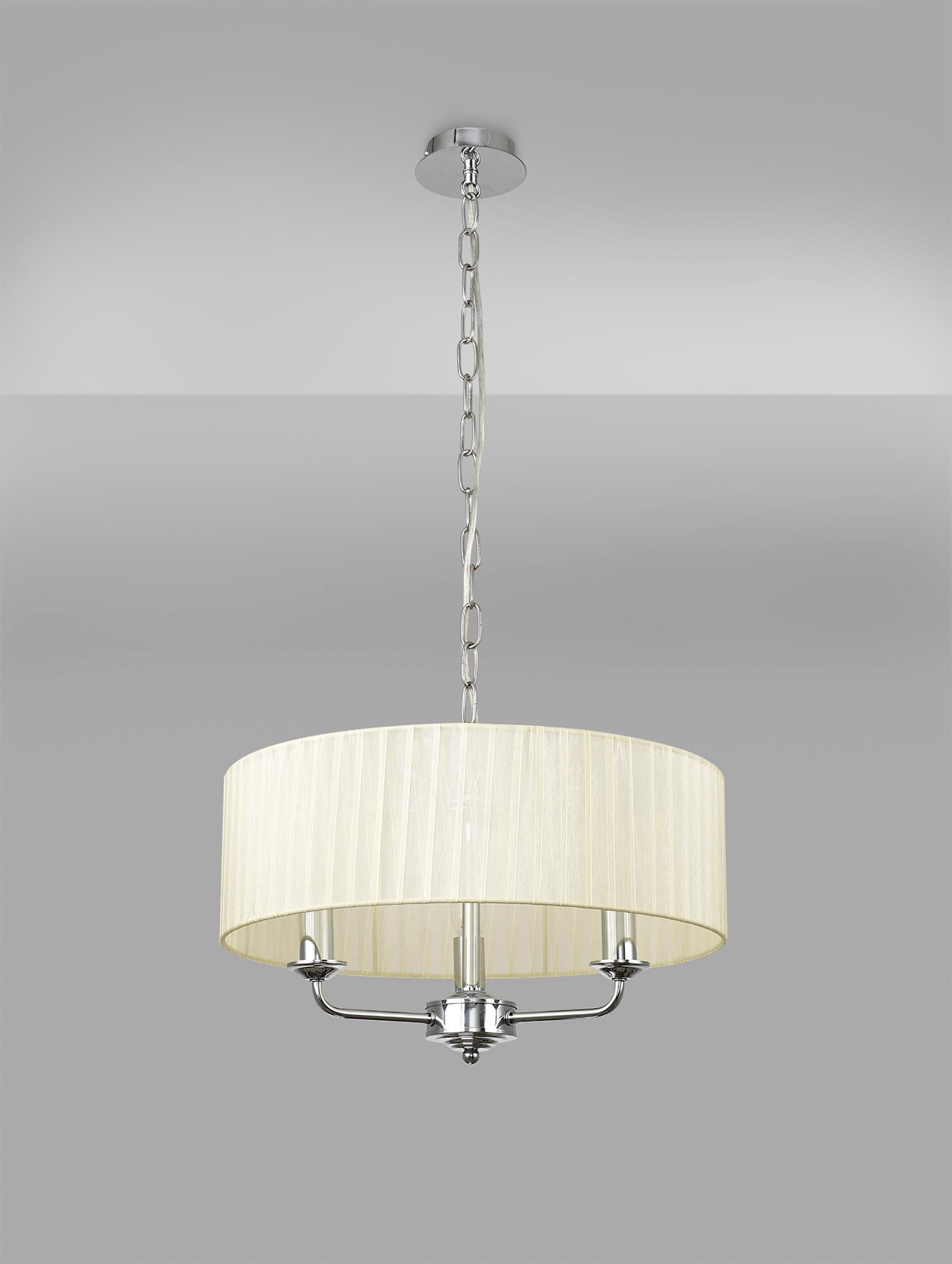 Banyan 3 Light Multi Arm Pendant With 45cm x 15cm Organza Shade Polished Chrome/Cream
