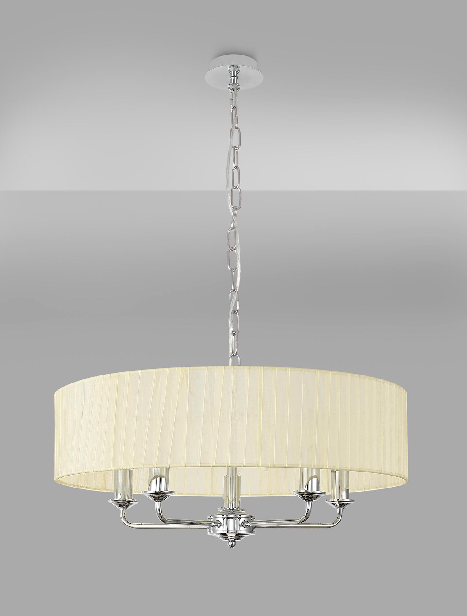 Banyan 5 Light Multi Arm Pendant With 60cm x 15cm Organza Shade Polished Chrome/Cream