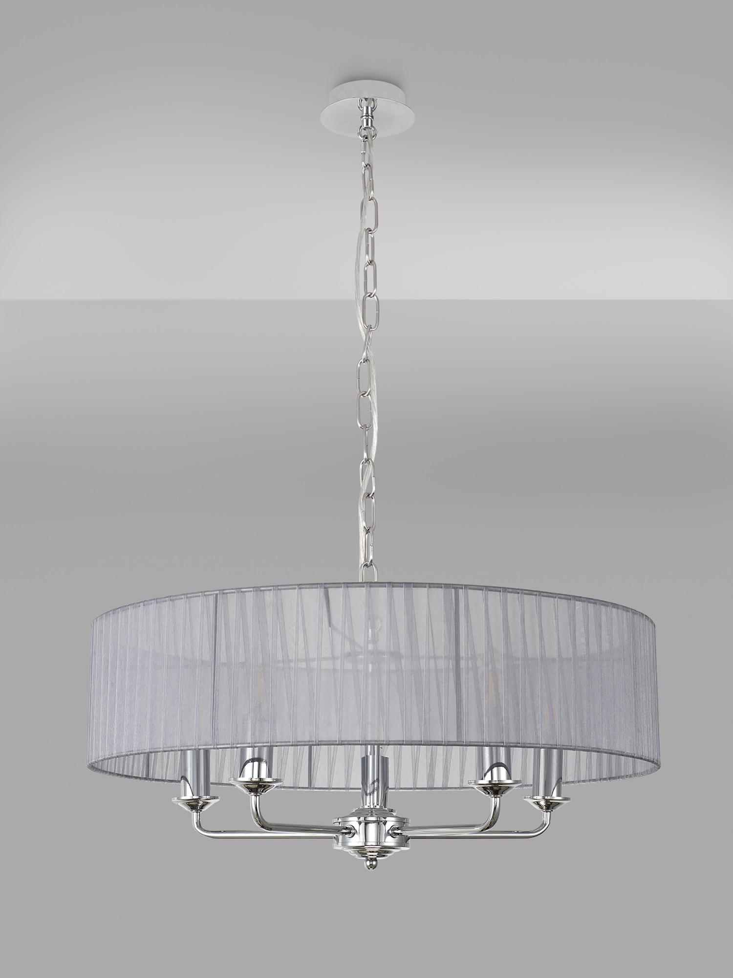 Banyan 5 Light Multi Arm Pendant With 60cm x 15cm Organza Shade Polished Chrome/Grey