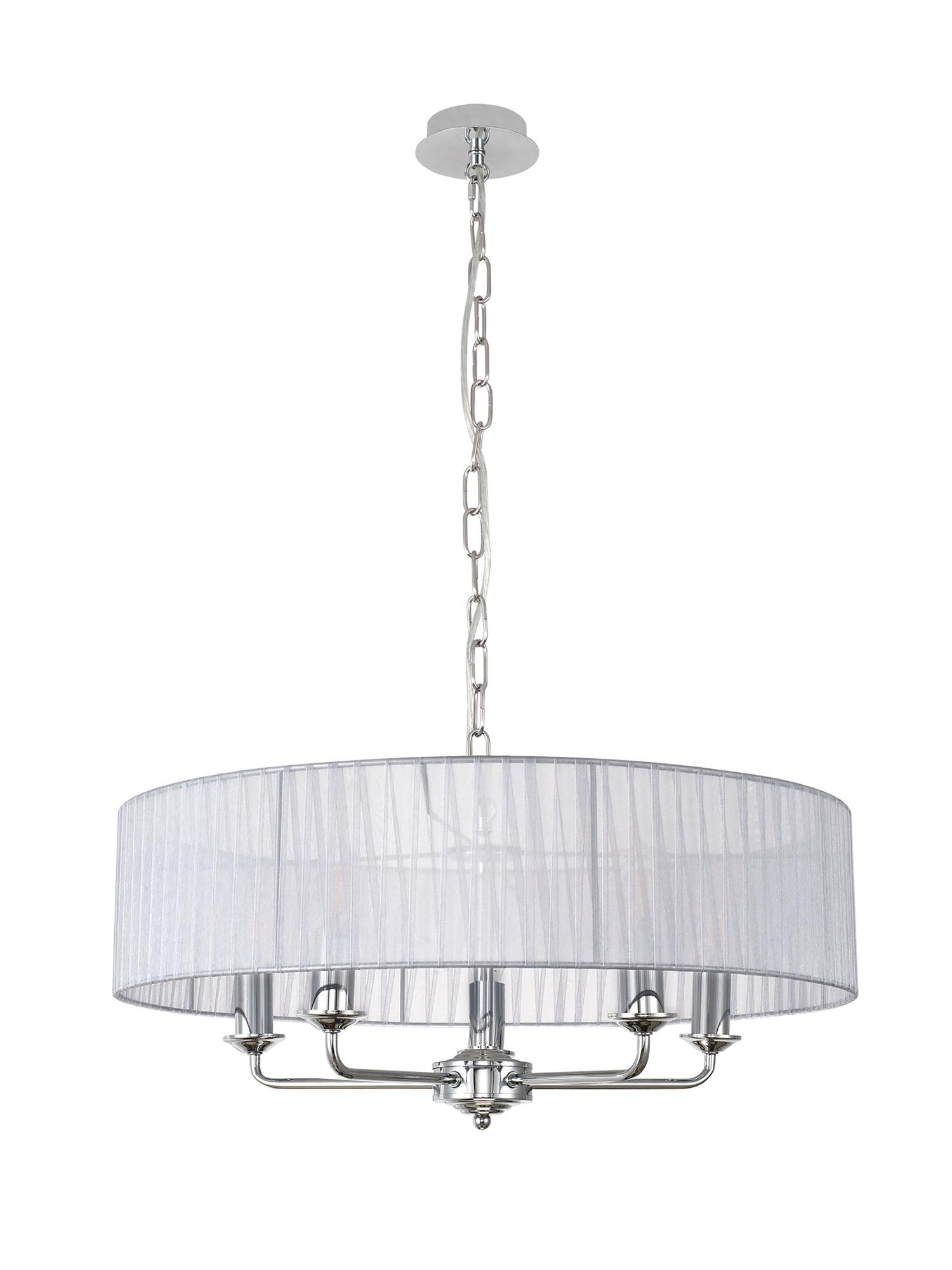 Banyan 5 Light Multi Arm Pendant With 60cm x 15cm Organza Shade Polished Chrome/Grey