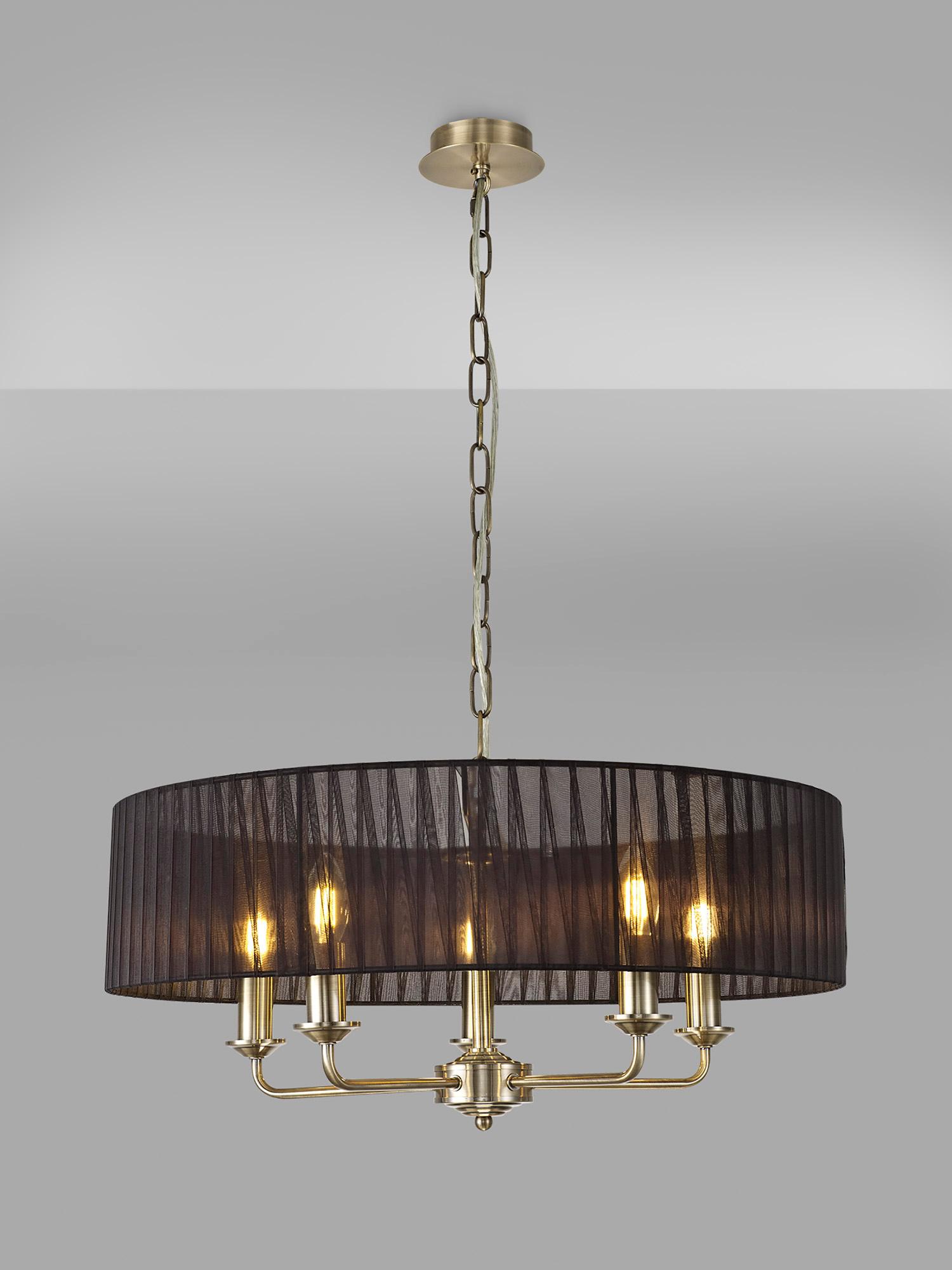 Banyan 5 Light Multi Arm Pendant With 60cm x 15cm Organza Shade Antique Brass/Black
