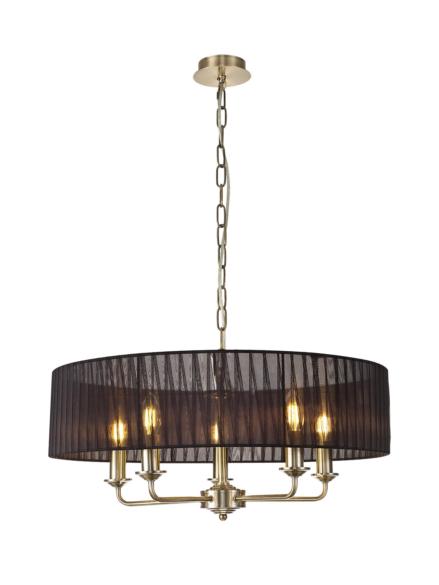 Banyan 5 Light Multi Arm Pendant With 60cm x 15cm Organza Shade Antique Brass/Black