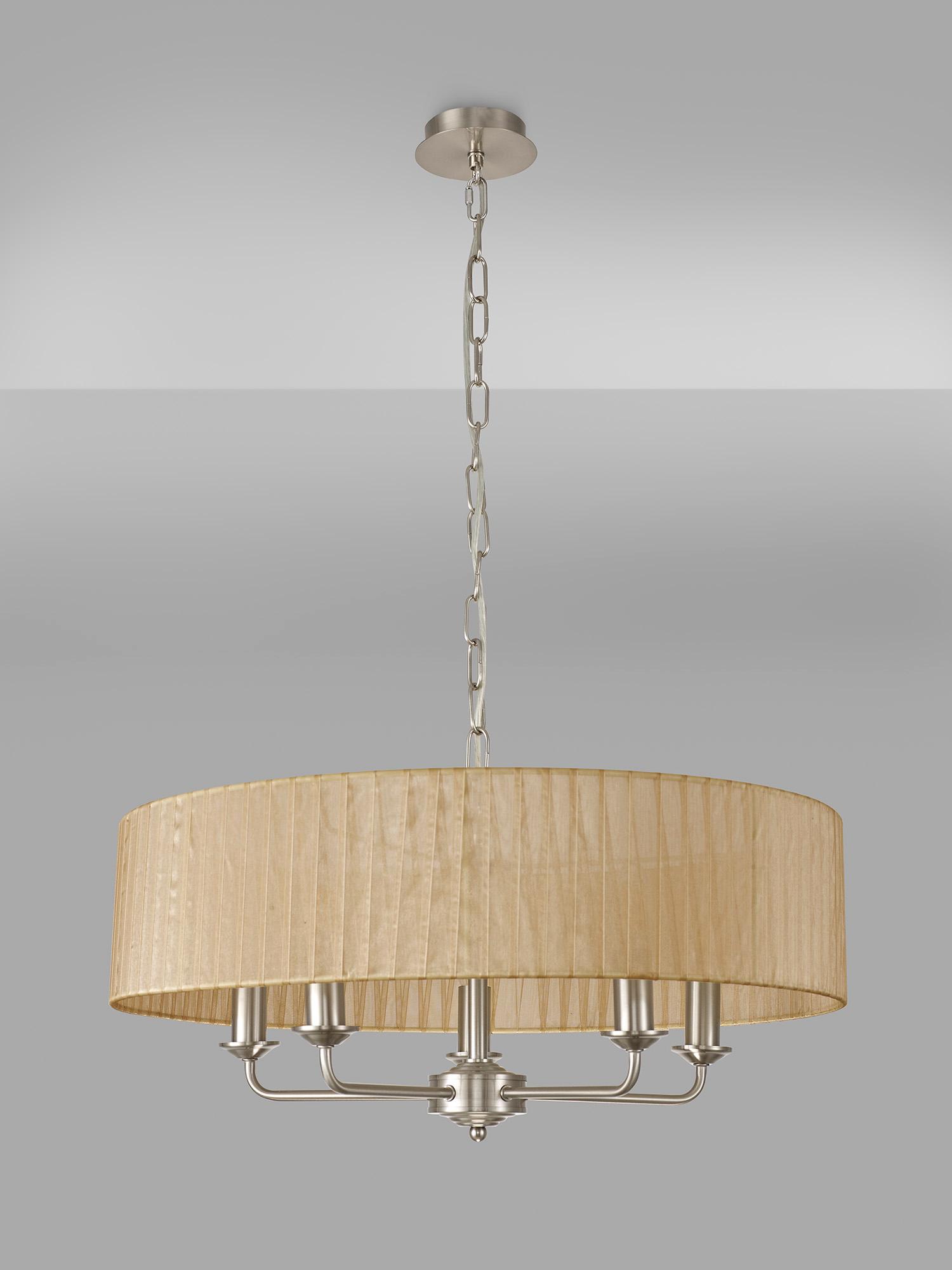 Banyan 5 Light Multi Arm Pendant With 60cm x 15cm Organza Shade Satin Nickel/Soft Bronze
