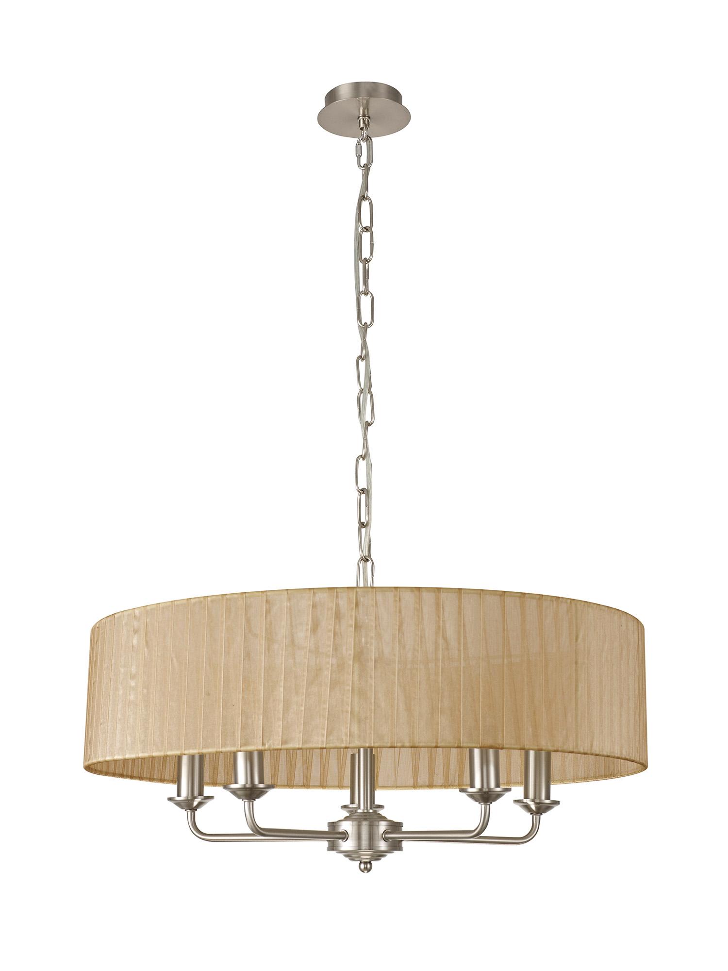 Banyan 5 Light Multi Arm Pendant With 60cm x 15cm Organza Shade Satin Nickel/Soft Bronze