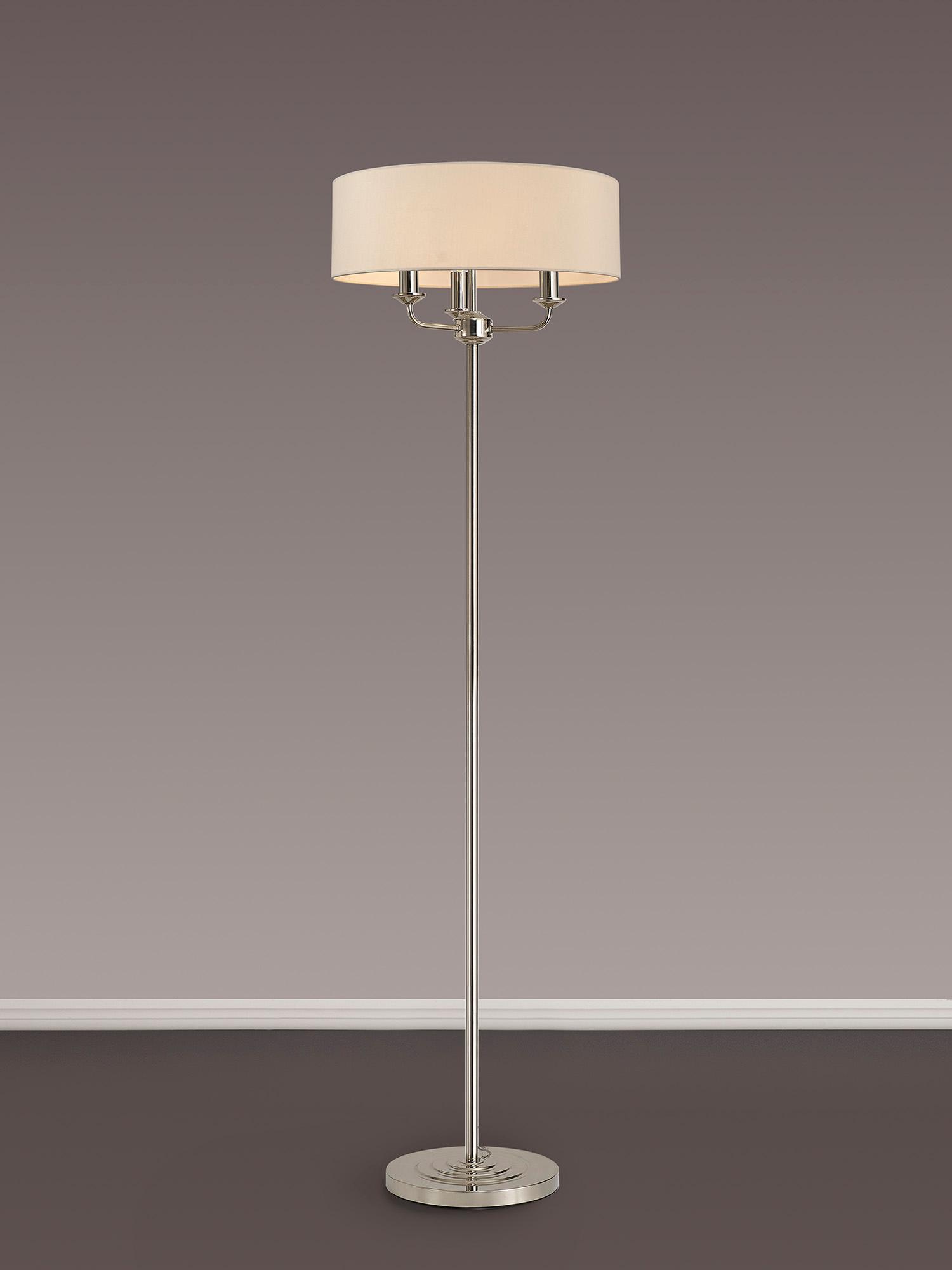Banyan 3 Light Switched Floor Lamp With 45cm x 15cm Dual Faux Silk Shade, Nude Beige/Moonlight Polished Nickel