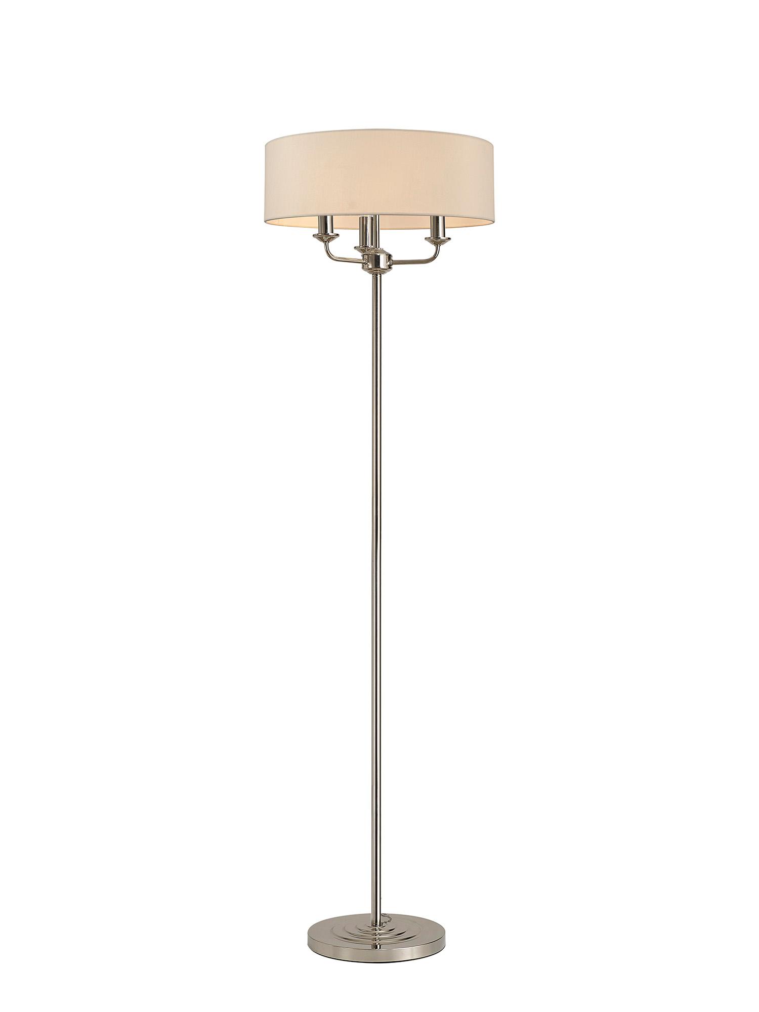 Banyan 3 Light Switched Floor Lamp With 45cm x 15cm Dual Faux Silk Shade, Nude Beige/Moonlight Polished Nickel