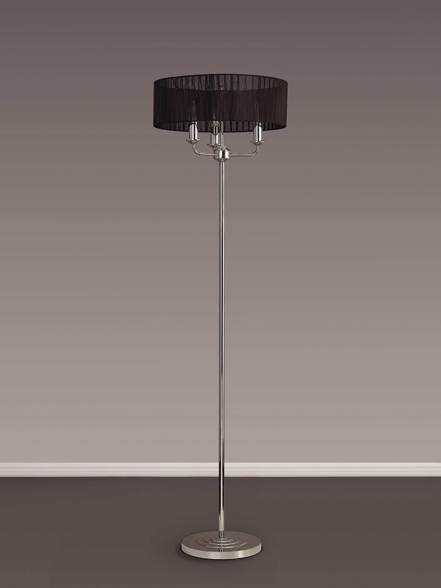 Banyan 3 Light Switched Floor Lamp With 45cm x 15cm Black Organza Shade Polished Nickel/Black