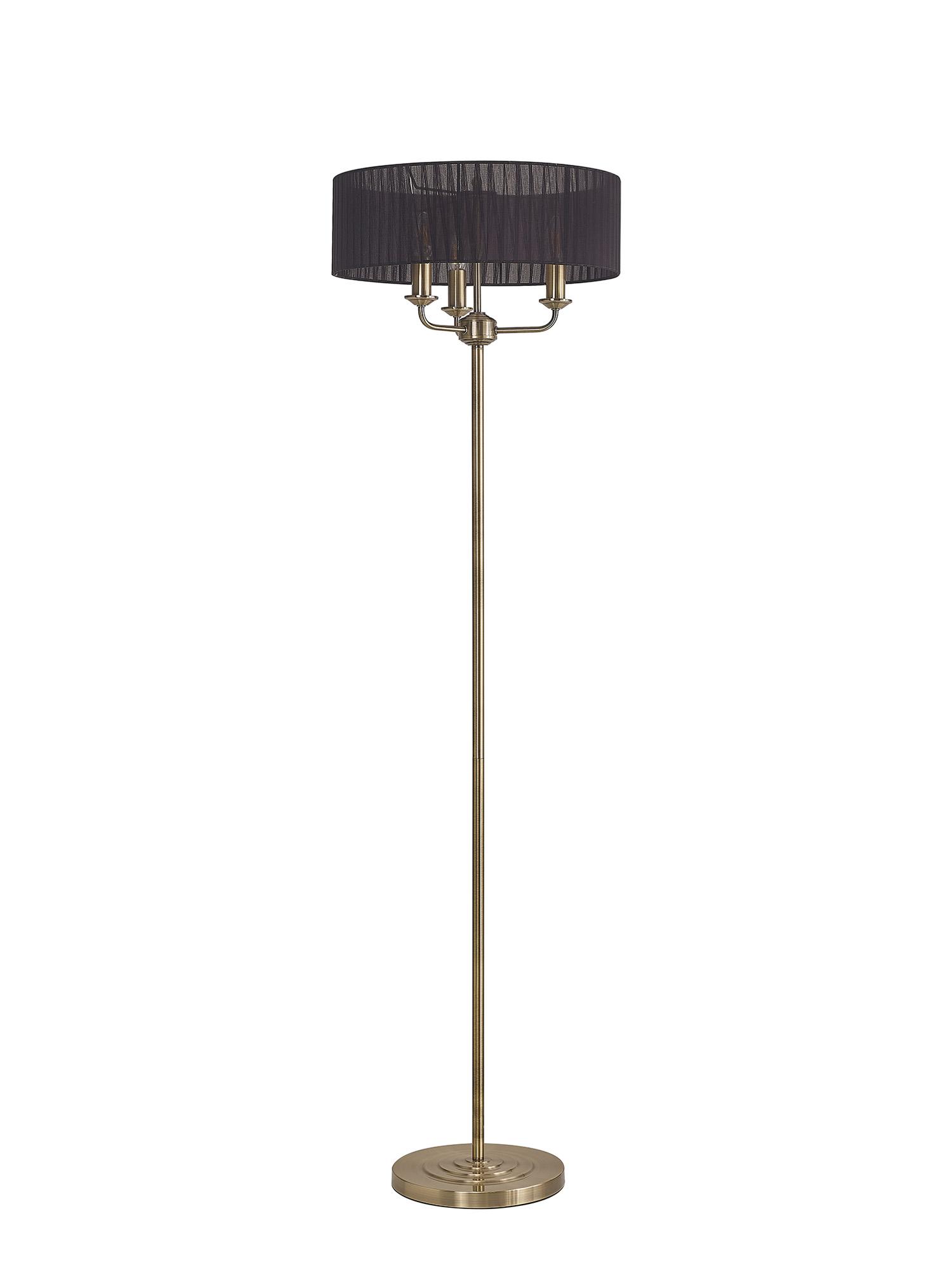 Banyan 3 Light Switched Floor Lamp With 45cm x 15cm Black Organza Shade Antique Brass/Black