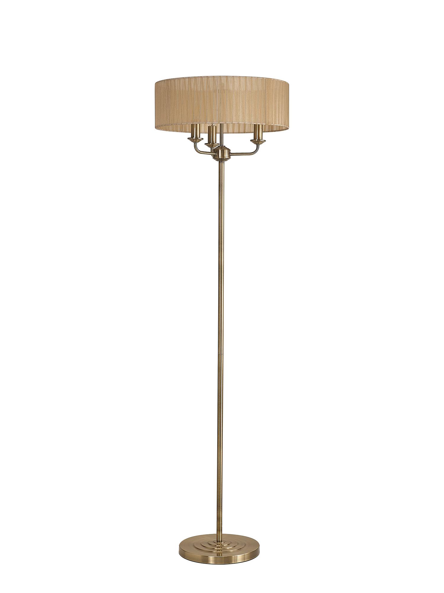 Banyan 3 Light Switched Floor Lamp With 45cm x 15cm Soft Bronze Organza Shade Antique Brass/Soft Bronze