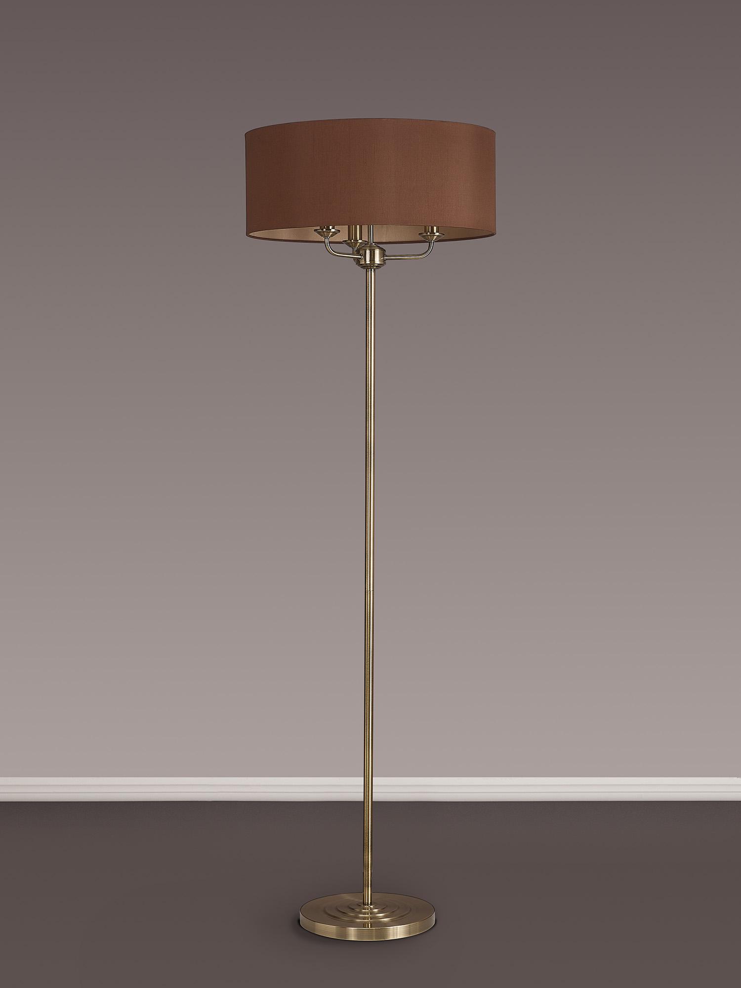 Banyan 3 Light Switched Floor Lamp With 50cm x 20cm Dual Faux Silk Shade, Raw Cocoa/Grecian Bronze Antique Brass