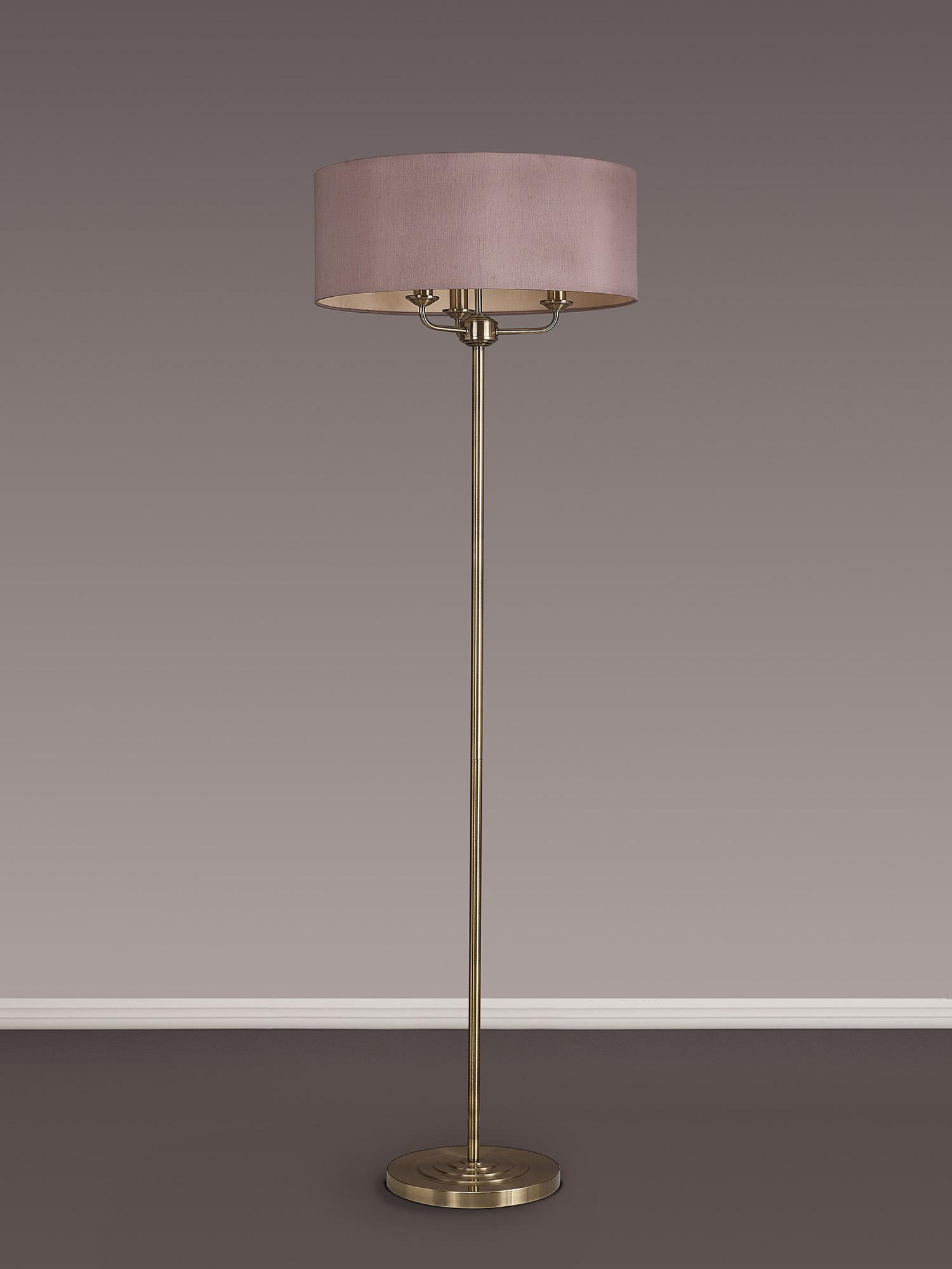 Banyan 3 Light Switched Floor Lamp With 50cm x 20cm Dual Faux Silk Shade, Taupe/Halo Gold Antique Brass