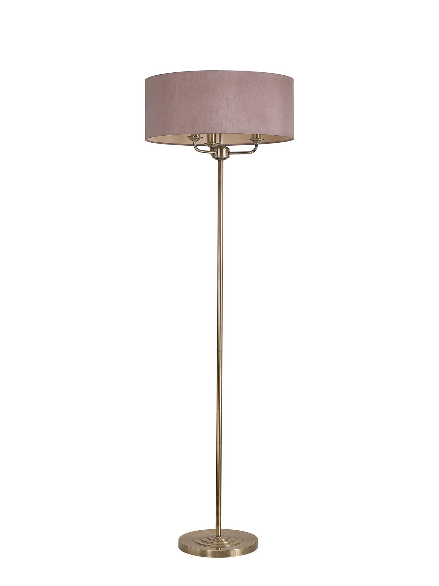 Banyan 3 Light Switched Floor Lamp With 50cm x 20cm Dual Faux Silk Shade, Taupe/Halo Gold Antique Brass